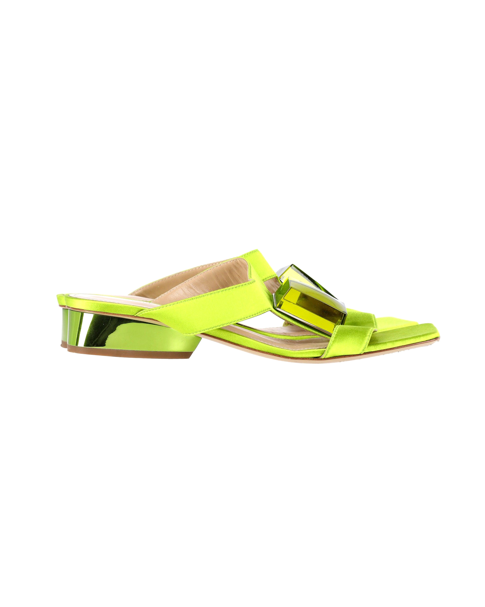 Paul Andrew Pre-Owned Womens Cube Slides In Green Satin - Size Eu 39