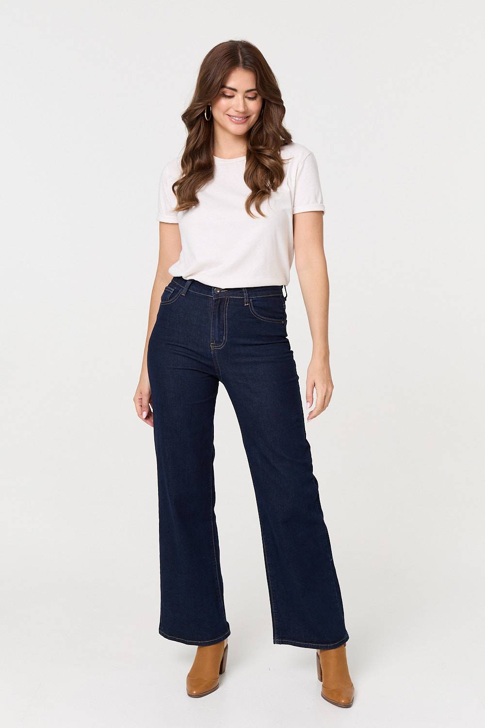 Izabel London Womens Navy Denim High Waist Wide Leg Jeans - Size 8 Regular