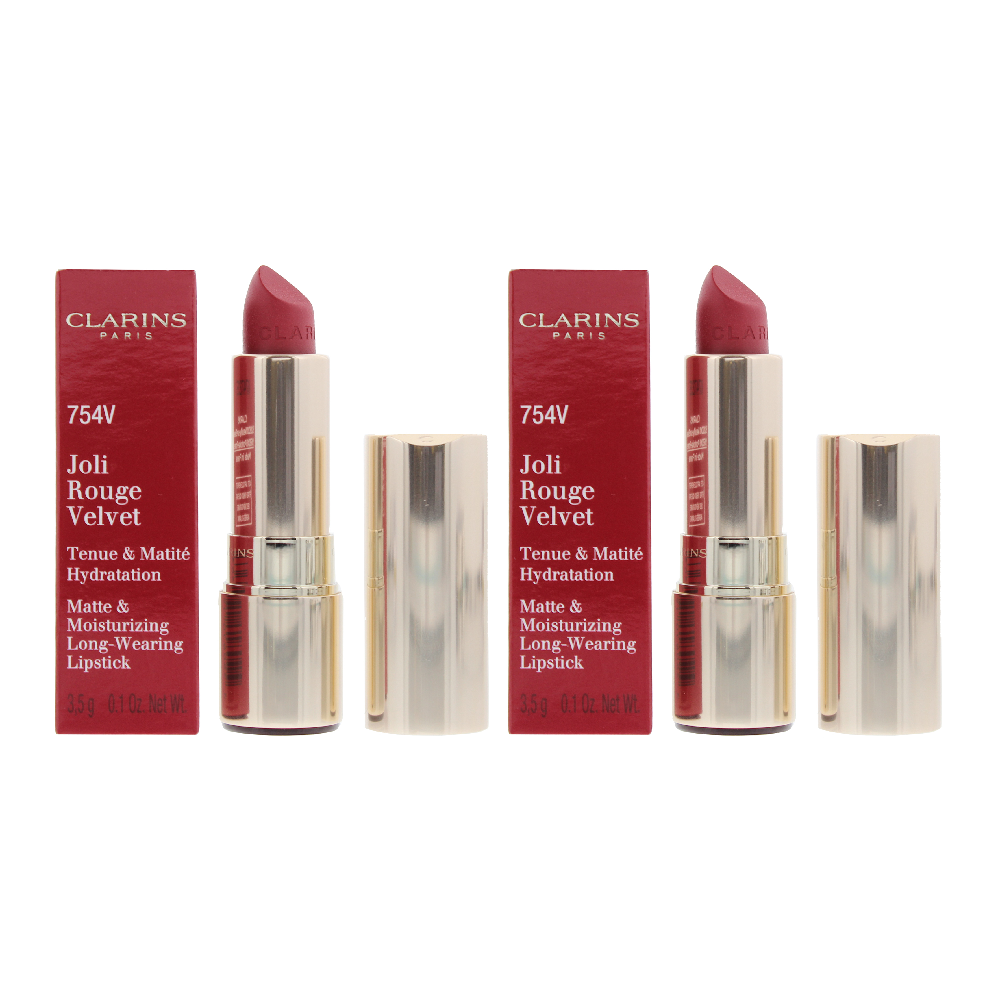 Clarins Womens Joli Rouge Velvet Matte & Moisturizing Lipstick 754V Deep Red 3.5g X 2 - One Size