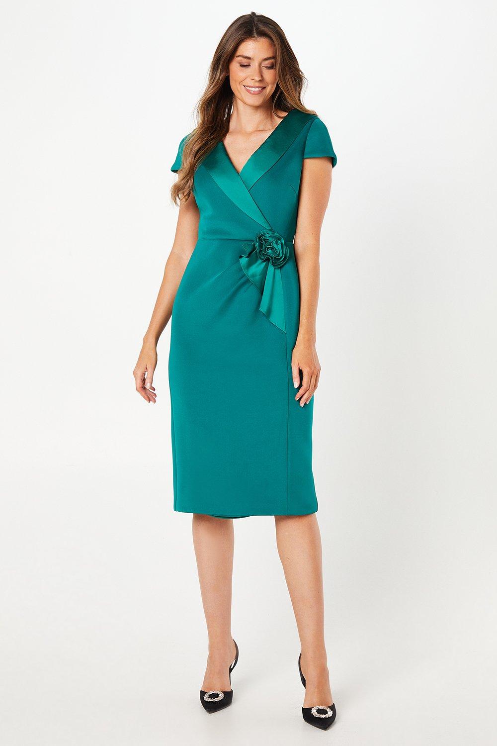 Wallis Womens Occasion Scuba Corsage Midi Dress - Forest Green - Size 22 UK