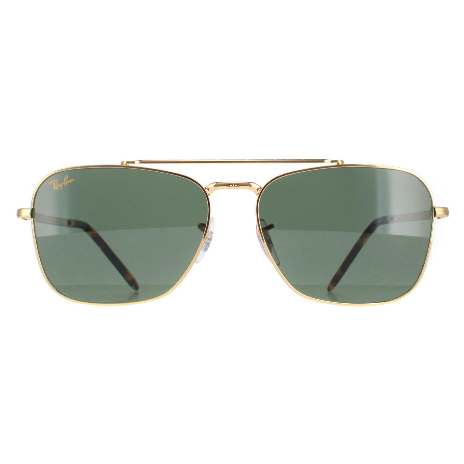 Ray-Ban Square Unisex Gold Green RB3636 New Caravan Metal - One Size