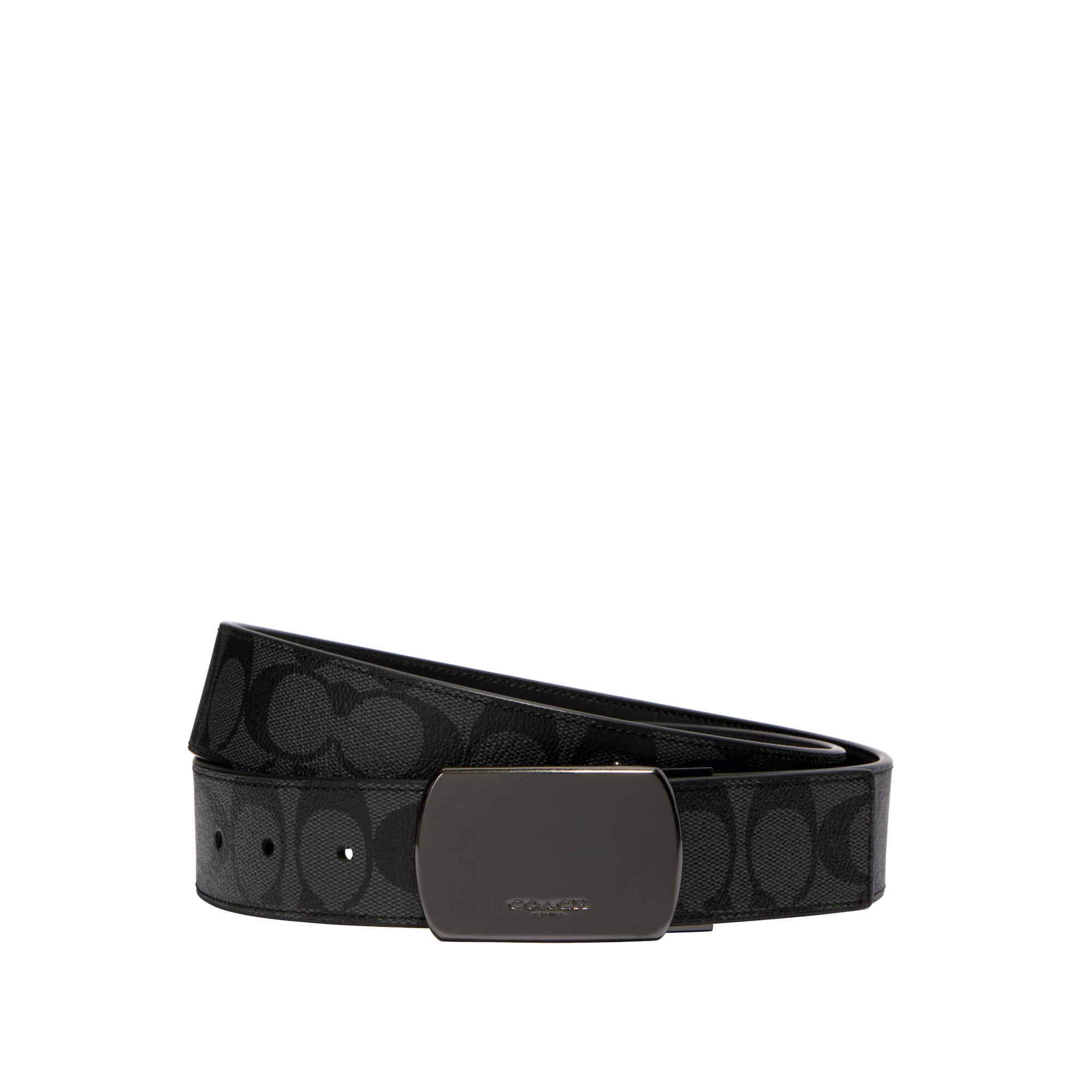 Coach Mens 38MM Modern Plaque Belt in Signature - Charcoal - One Size