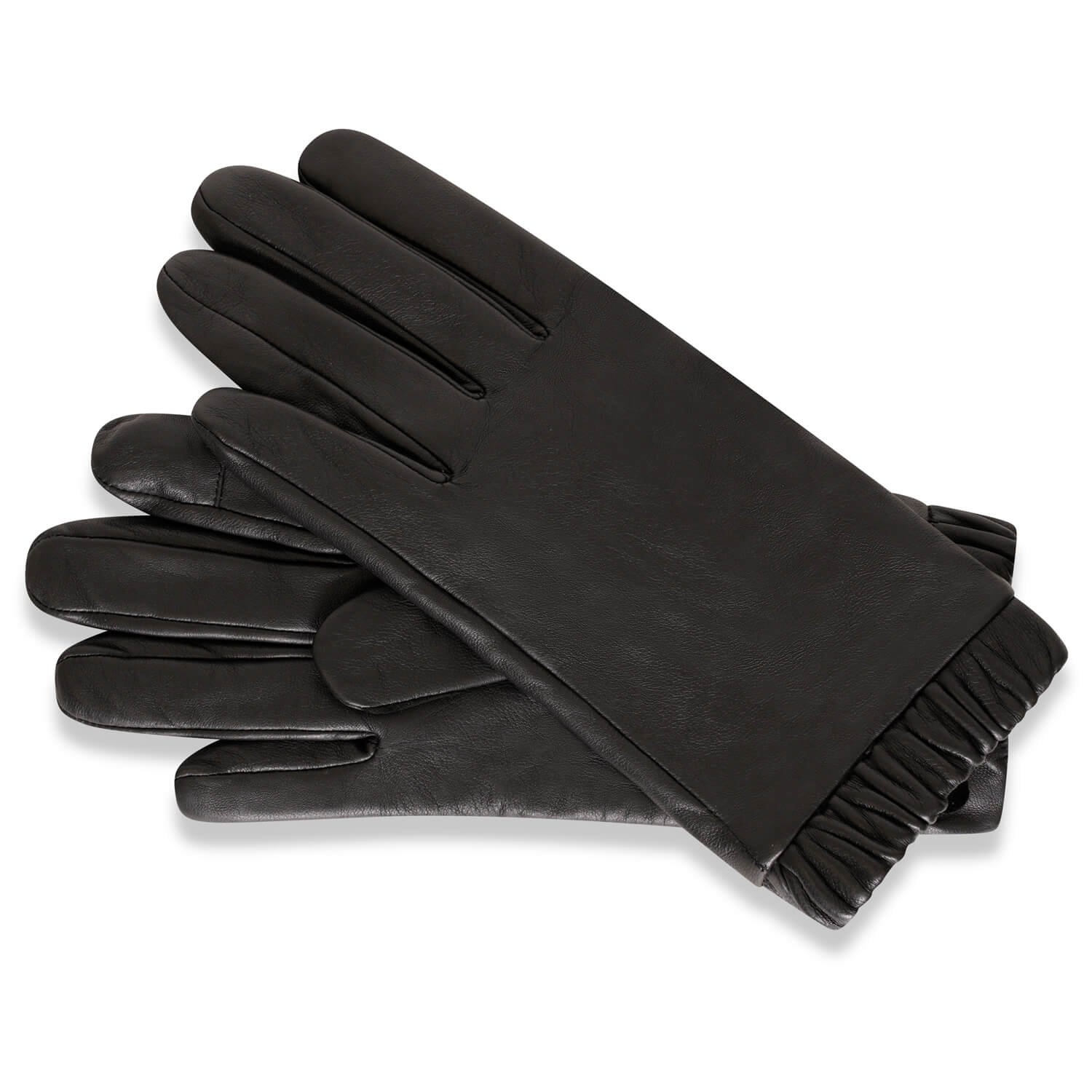 Barneys Originals Womens Black Leather Gloves With Elasticated Cuff - Size Small/Medium