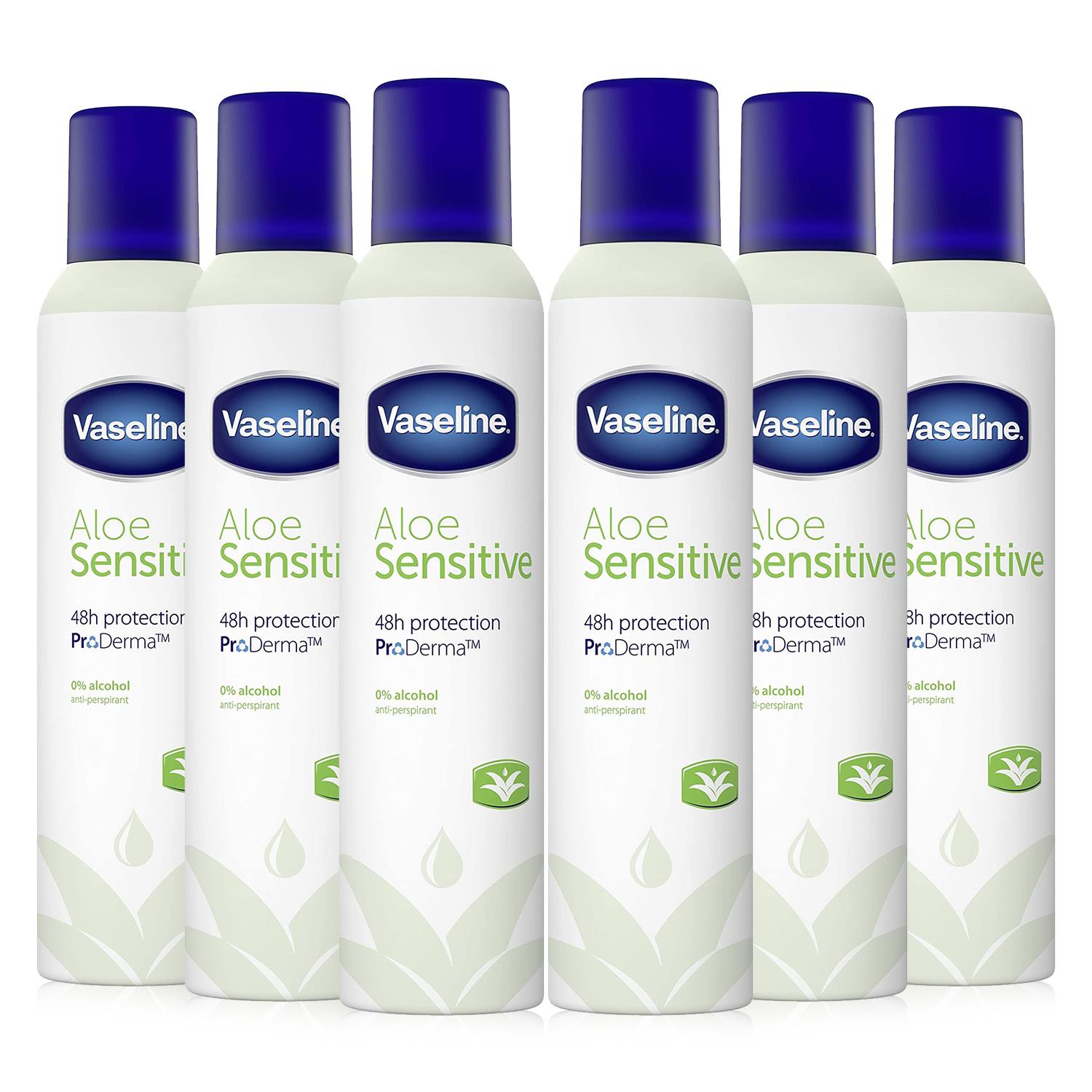 Vaseline Womens Aloe Sensitive Anti-Perspirant for Women, Pack of 6, 250ml - NA - One Size