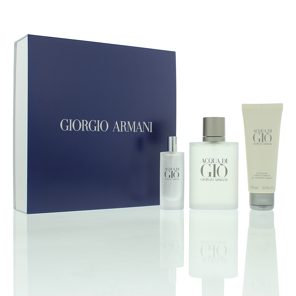 Giorgio Armani Mens Acqua Di Gio Eau De Toilette 100ml + 15ml + Shower Gel Gift Set - NA - One Size