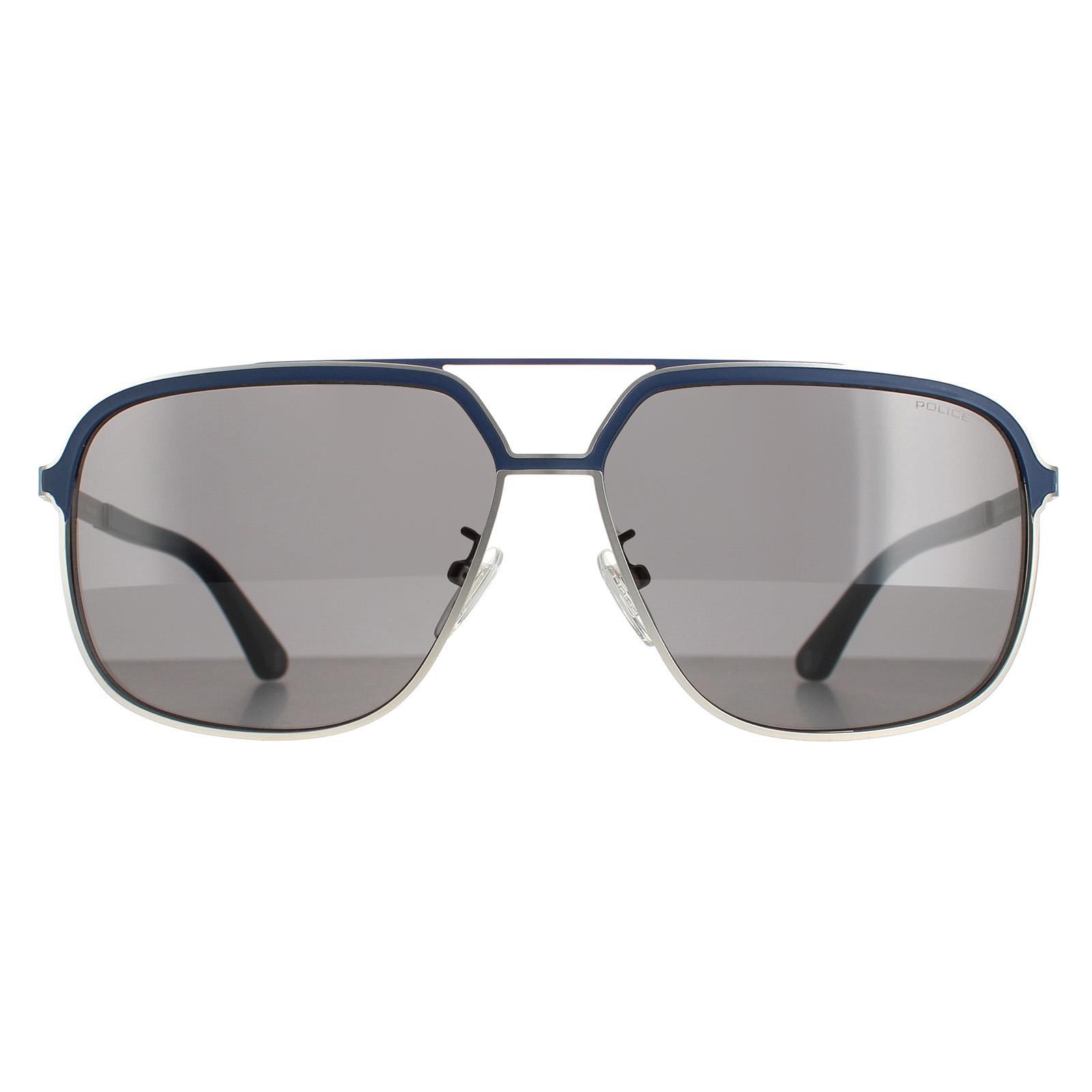 Police Aviator Mens Matt Palladium and Dark Blue Grey SPLA58C Record 3 - Silver Metal (archived) - One Size