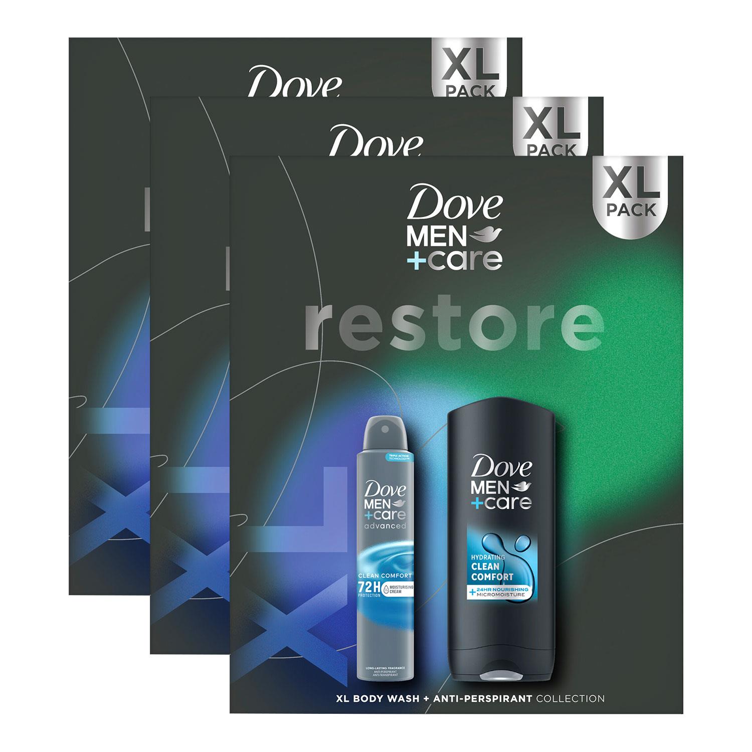 Dove Mens Restore Clean Comfort Bath & Body Gift Set for Him, 3pk - One Size