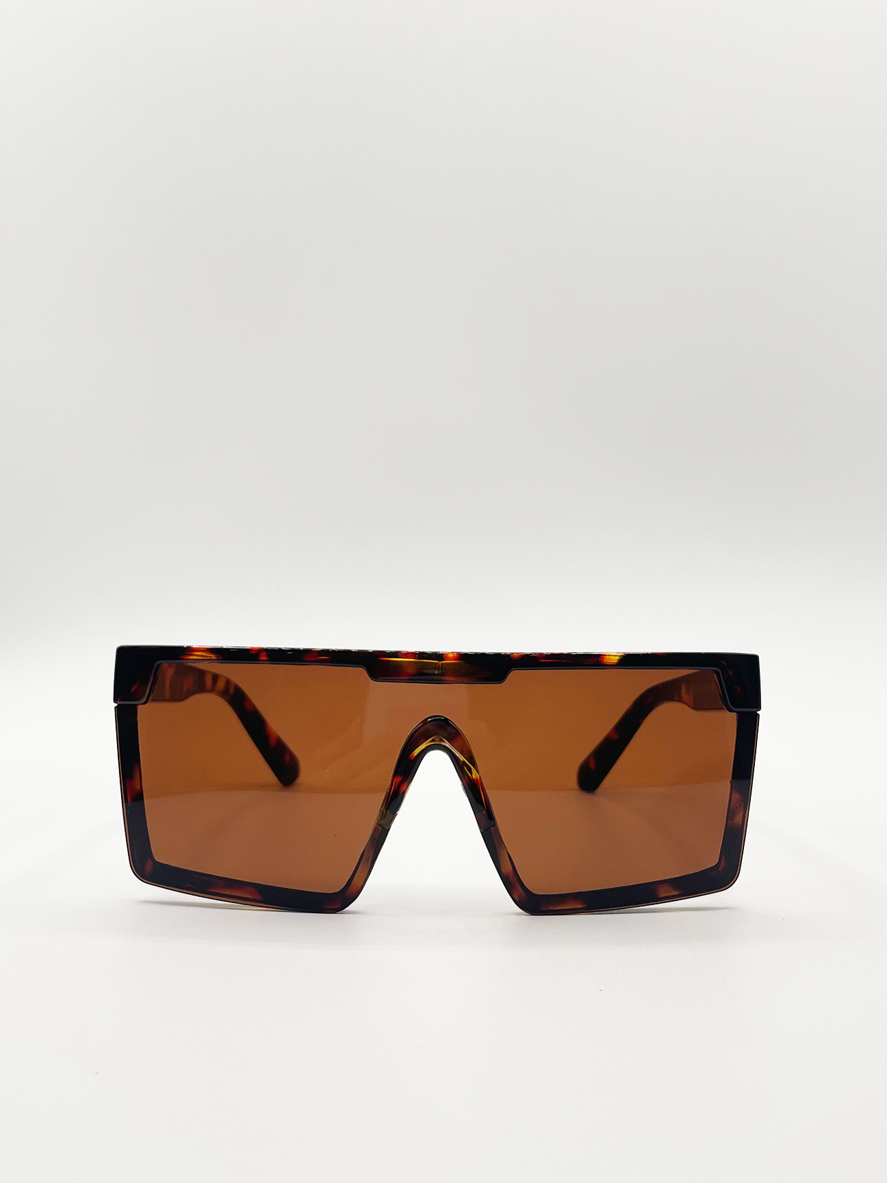 Svnx Womens Tortoiseshell Oversized Flat Top Square Frame Sunglasses - Brown - One Size
