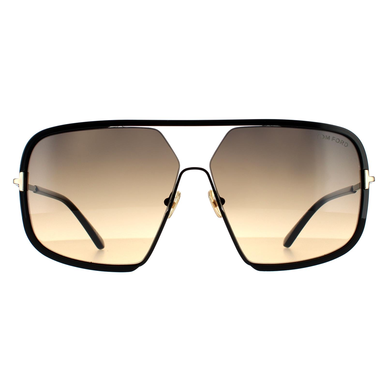 Tom Ford Aviator Mens Shiny Black Smoke Gradient Metal - One Size