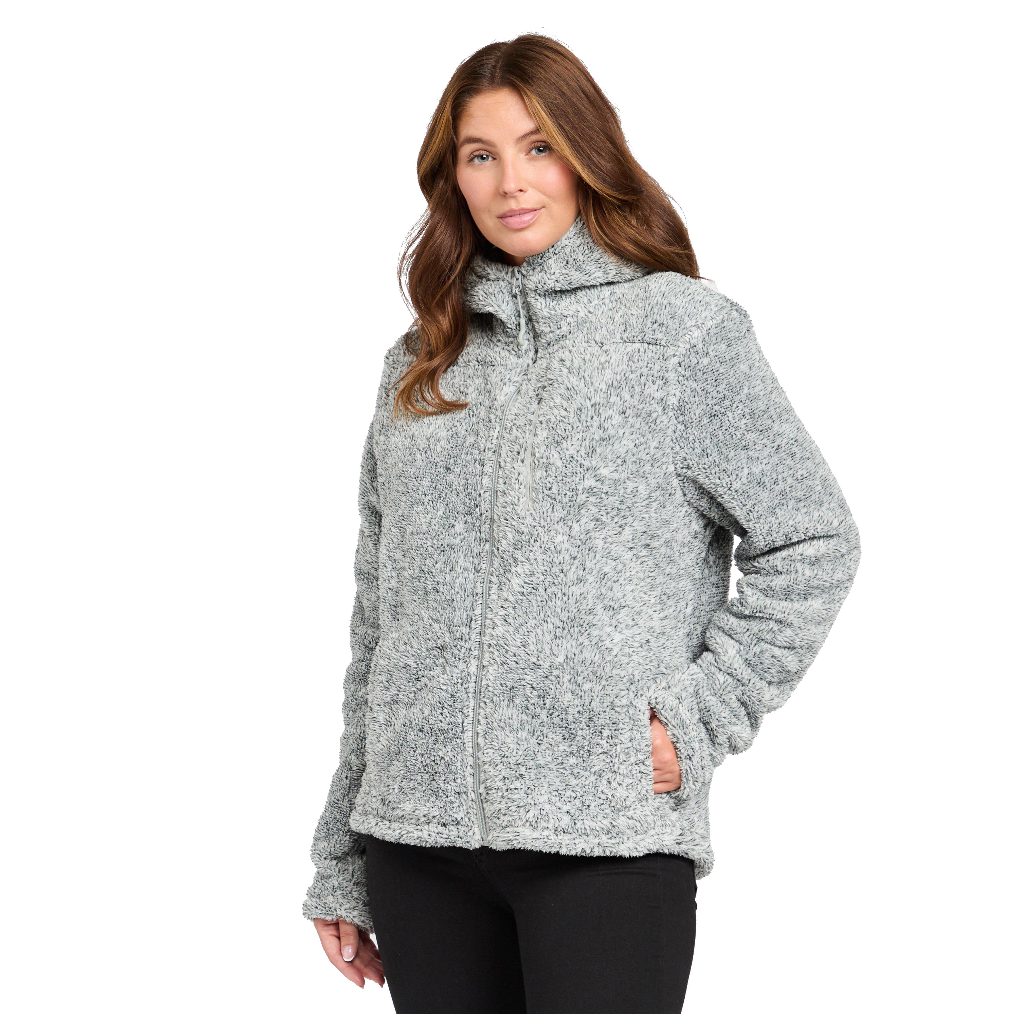 Peter Storm WoMens Theory Full-Zip Super Soft & Warm Borg Fleece Jacket with Hood - Grey - Size 10 UK