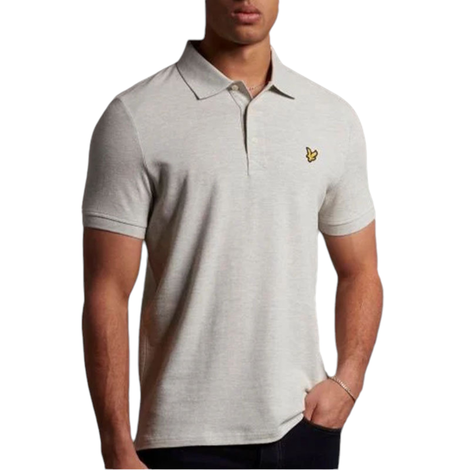 Lyle & Scott Mens Polo Shirt Short Sleeve Summer Tee - Light Grey Cotton - Size Small