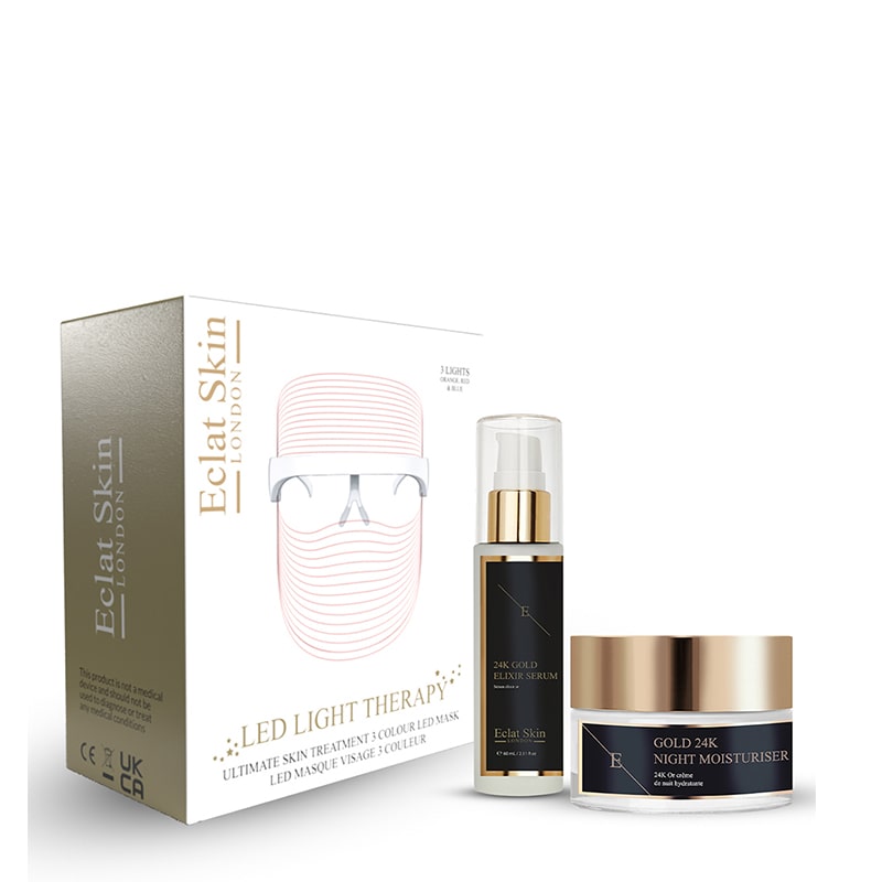 Eclat Skin London Unisex 3 Colour Led Mask + 24K Gold Serum 60ml + 24k Moisturiser 50ml - One Size