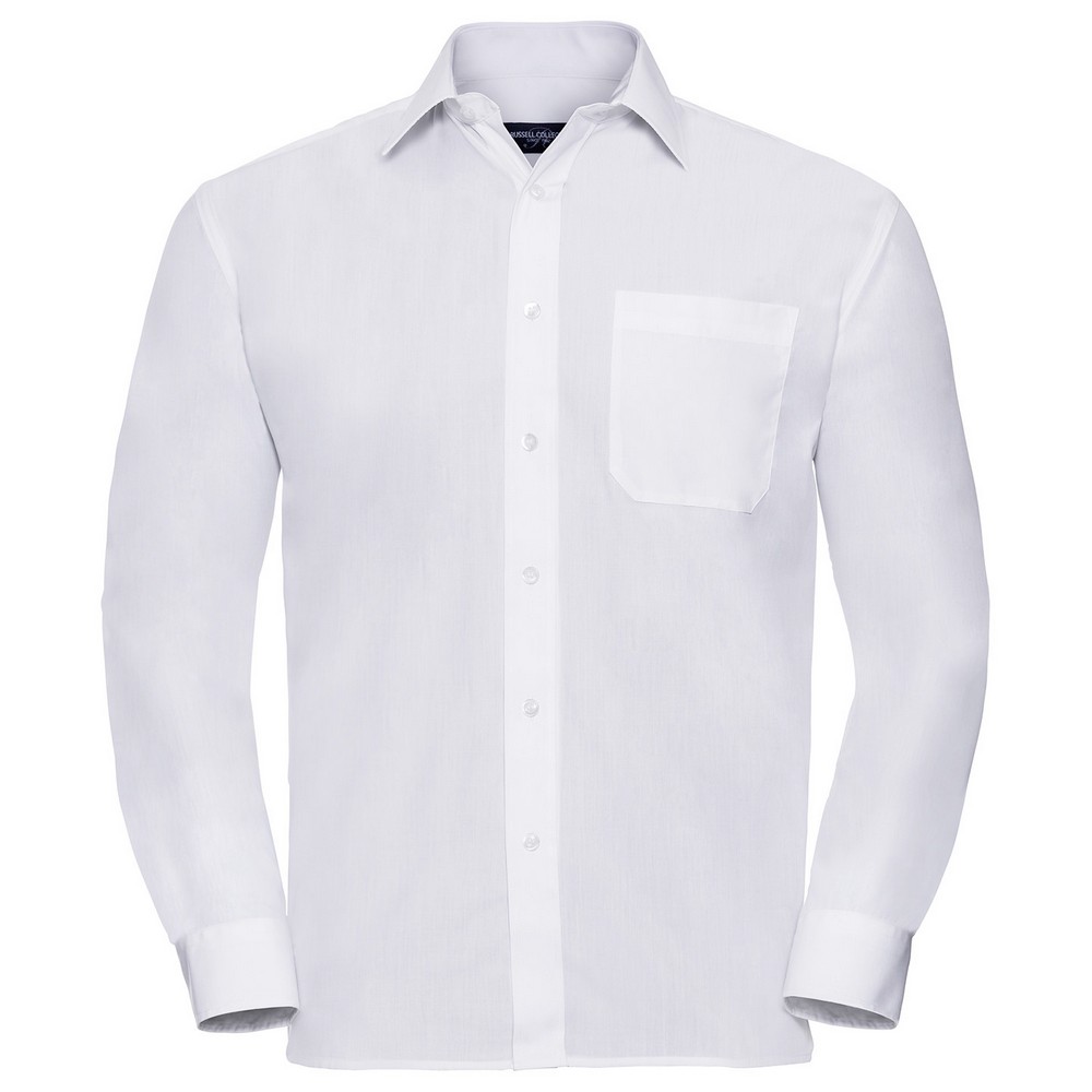 Russell Athletic Collection Mens Poplin Easy-Care Long-Sleeved Formal Shirt (White) - Size X-Large