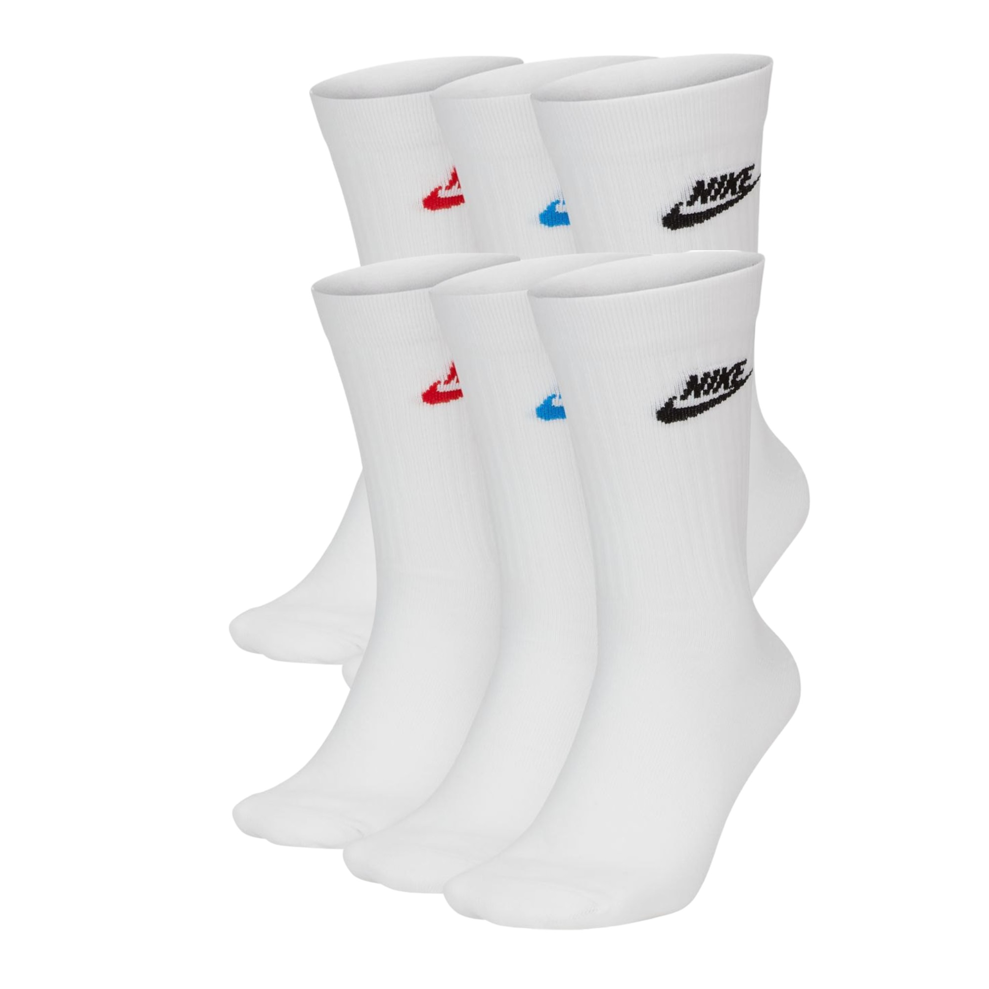 Nike Unisex Sportswear Everyday Essential Crew Socks 6 Pairs - White Cotton - Size X-Large