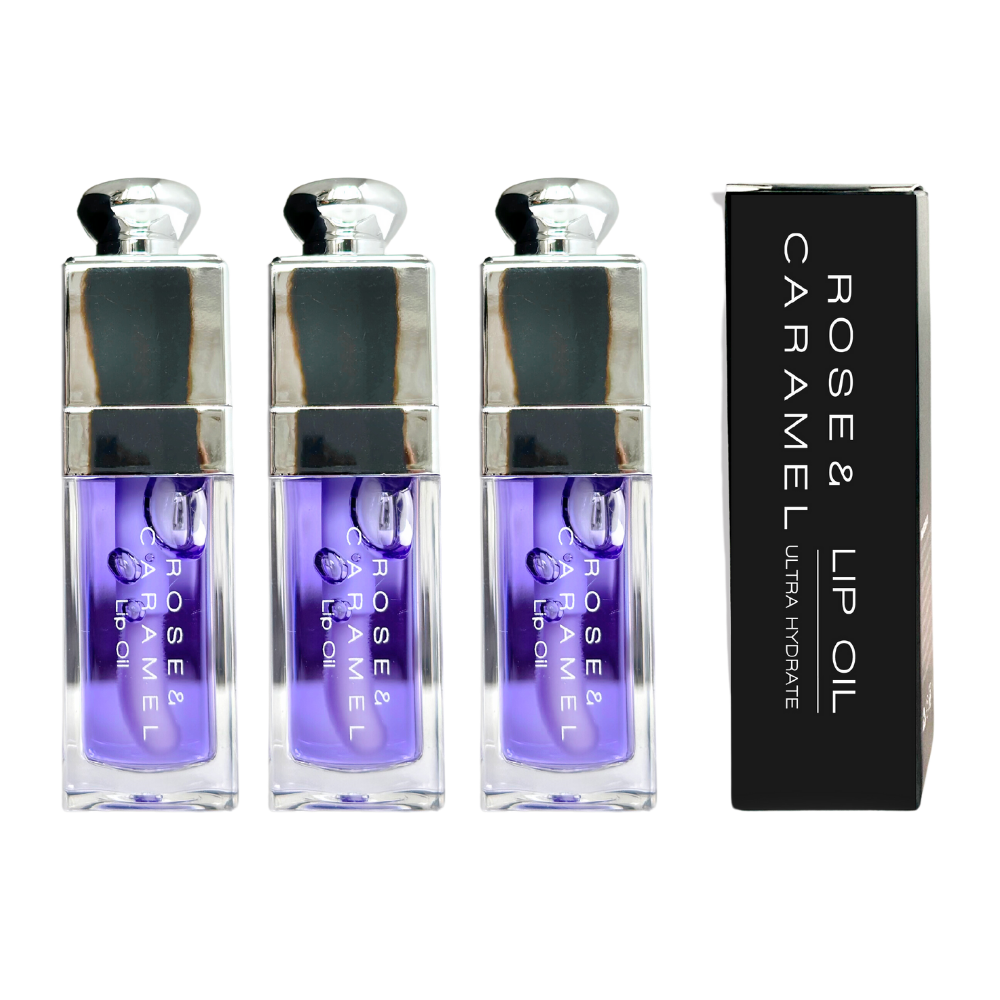 Rose & Caramel Womens 3 x Lip Oil 7.5ml - Grape - One Size