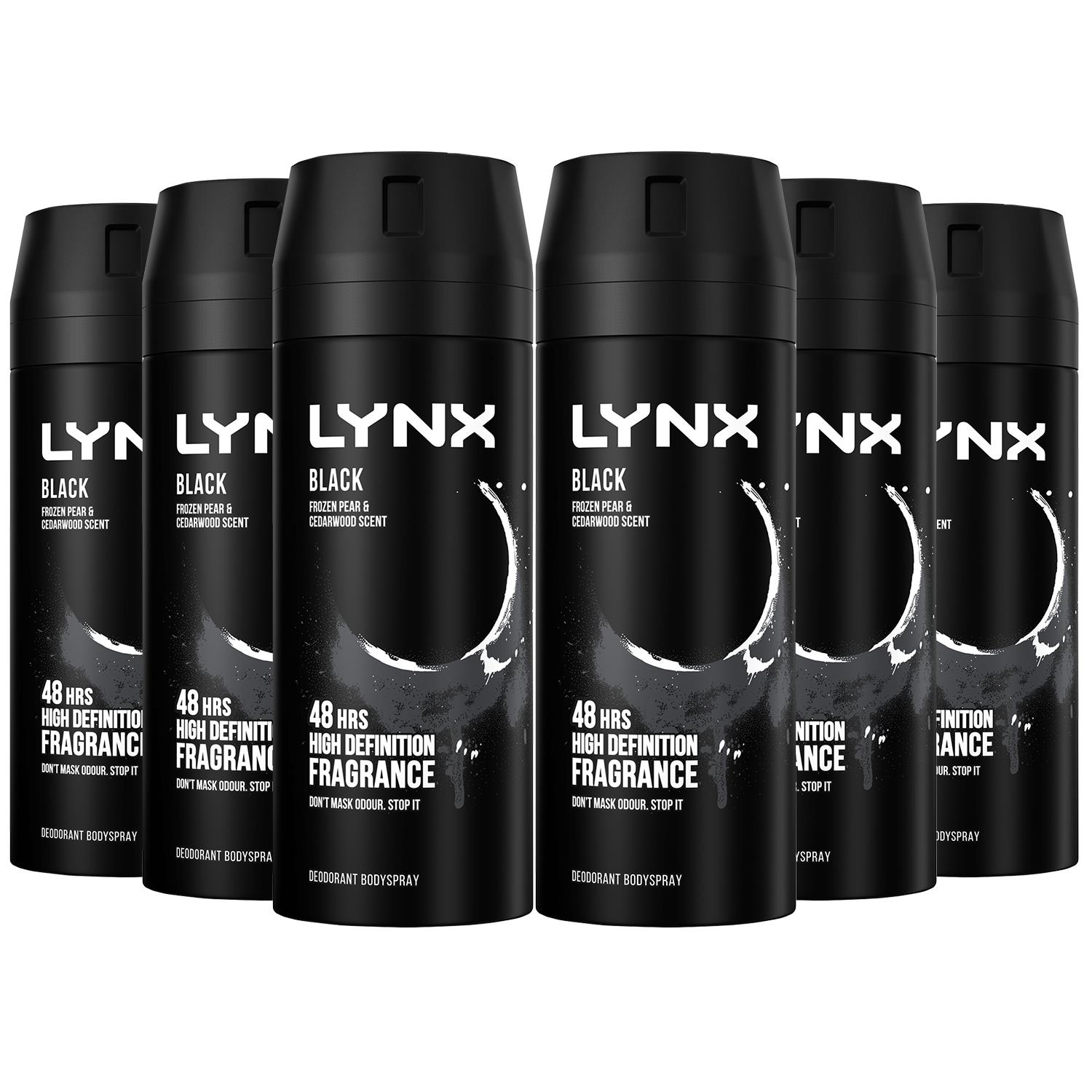 Lynx Mens Body Spray Black 48-H High Definition Fragrance Deo for Men, 6x150ml - One Size