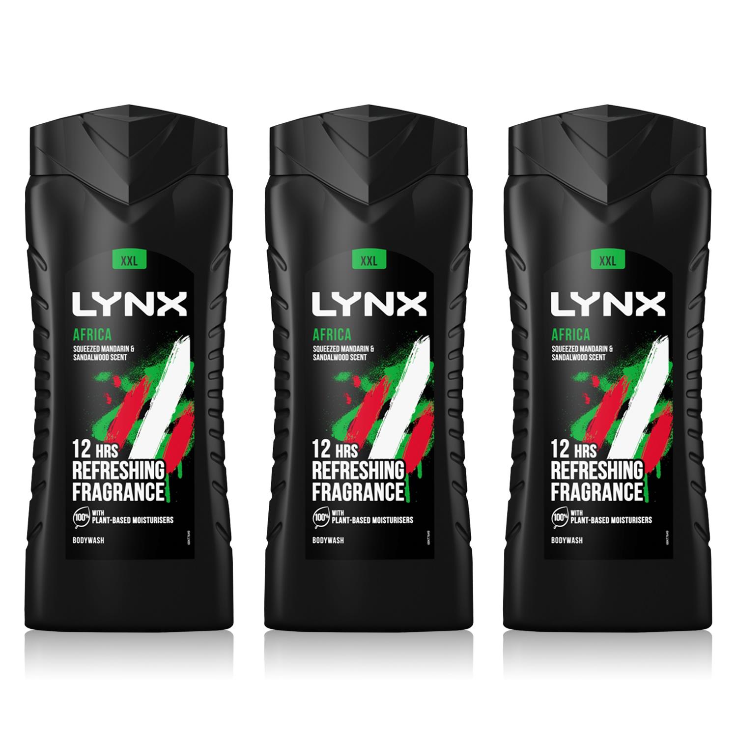 Lynx Mens Africa 12H Refreshing Energy Boost Shower Gel Bodywash, 3x 500ml - NA - One Size