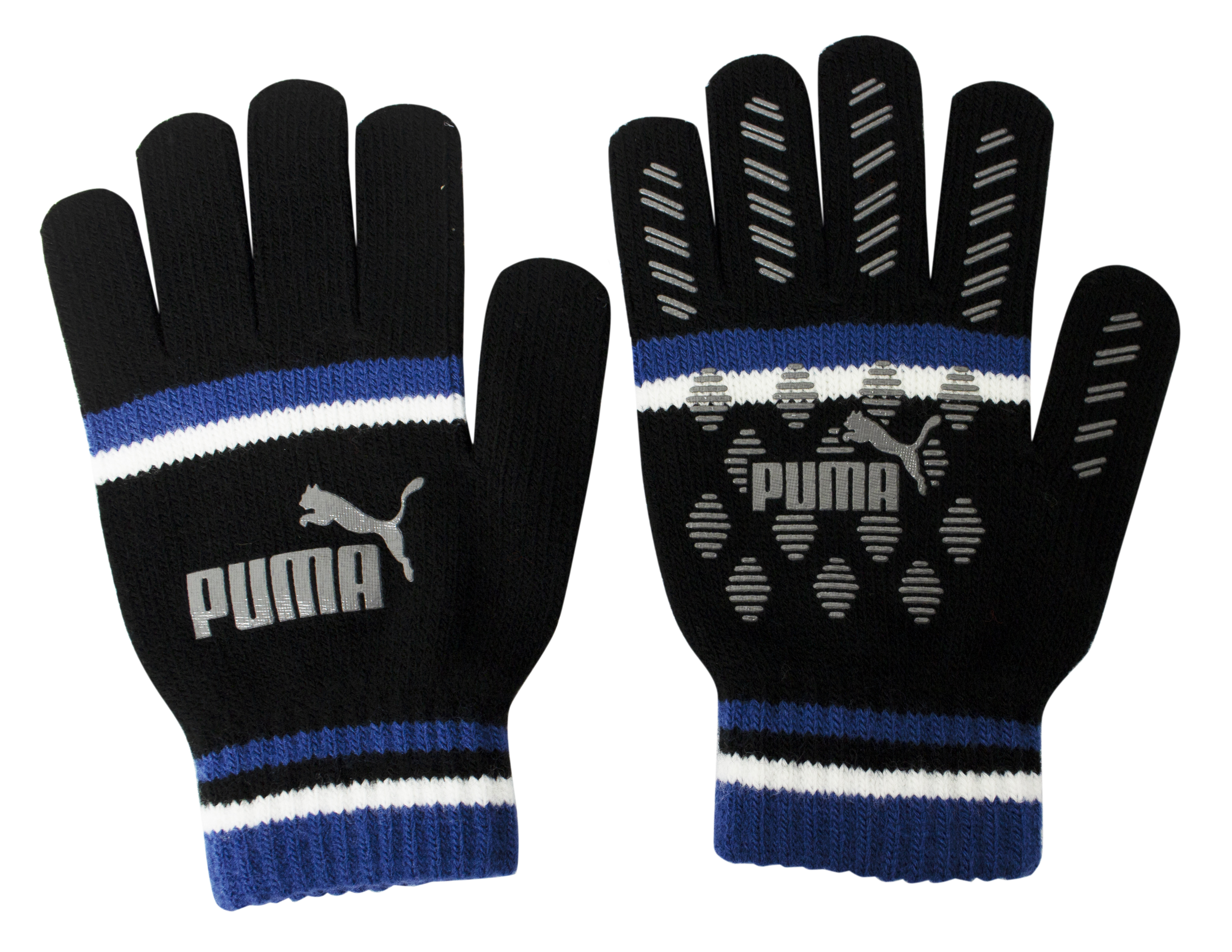 Puma Cat Magic Big Logo Winter Mens Gloves Black Blue 041678 01 Textile - Size Medium