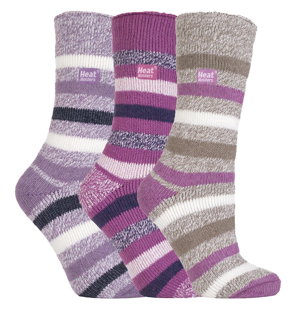 Heat Holders Womens - 3 Pack Multipack Ladies Insulated Thermal Socks for Winter - Block Stripe - Multicolour - Size UK 4-8