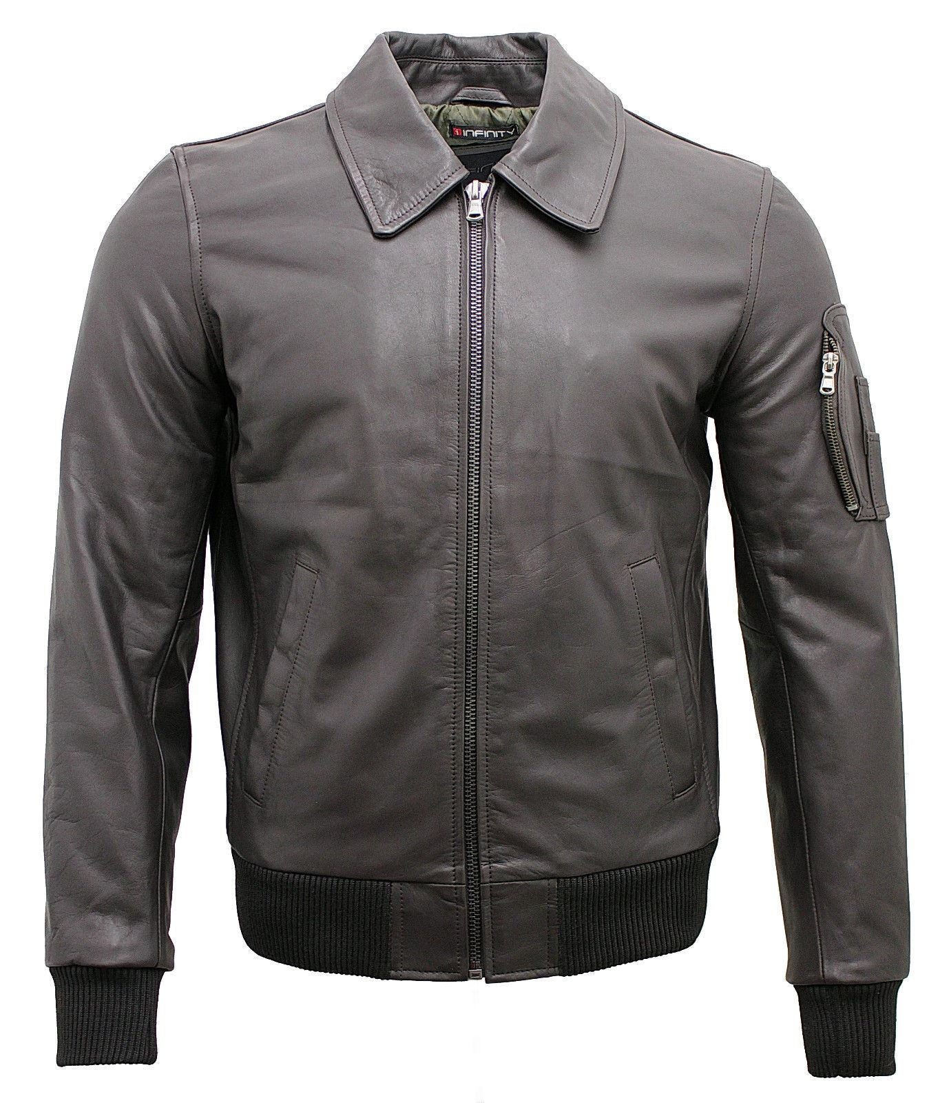 Infinity Leather Mens Cowhide Airline A2 US Airforce Bomber Jacket - Black/Brown - Size X-Large