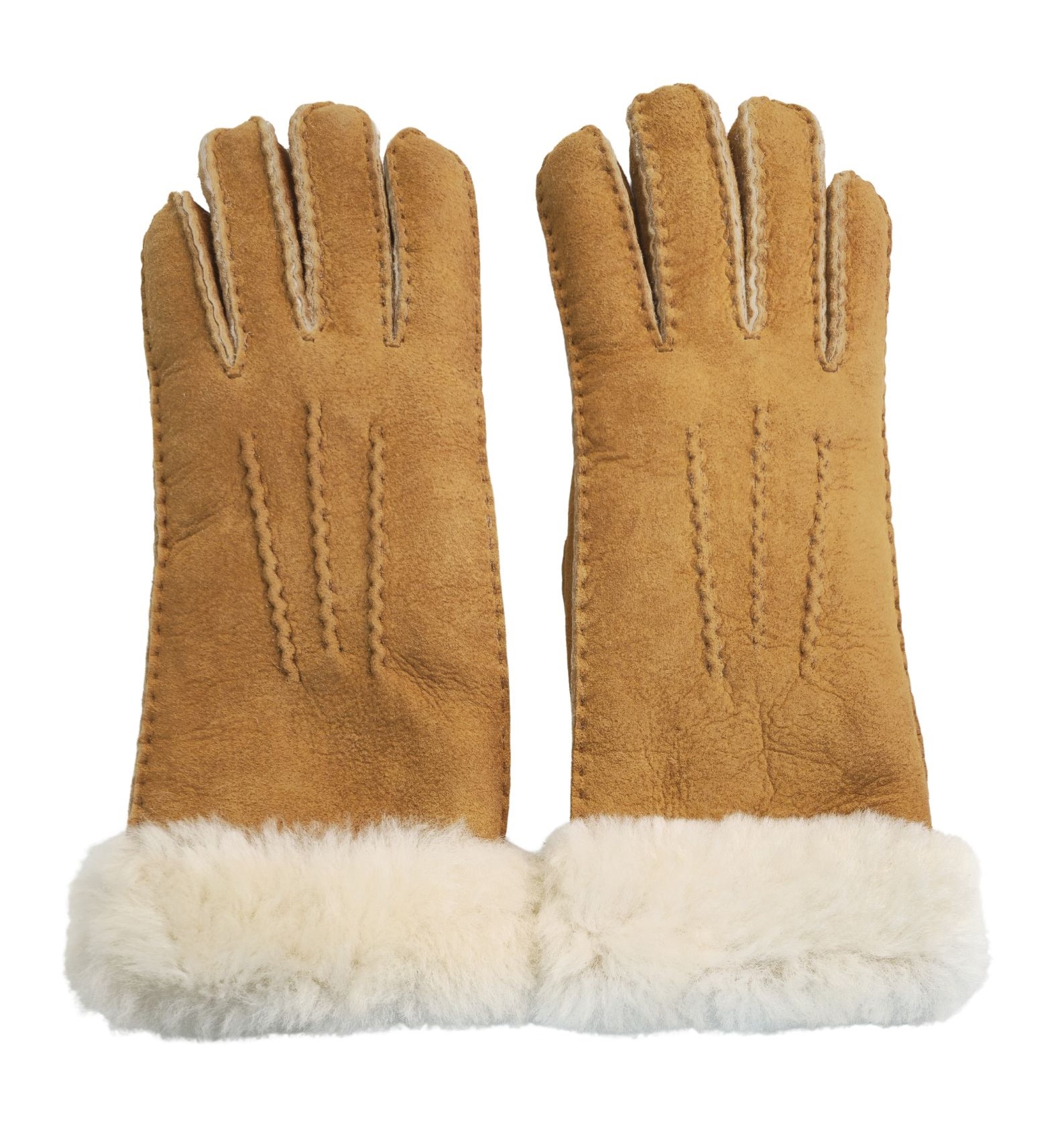 Infinity Leather Womens Genuine Tan Sheepskin Suede Gloves with Fur Cuff - Size X-Large