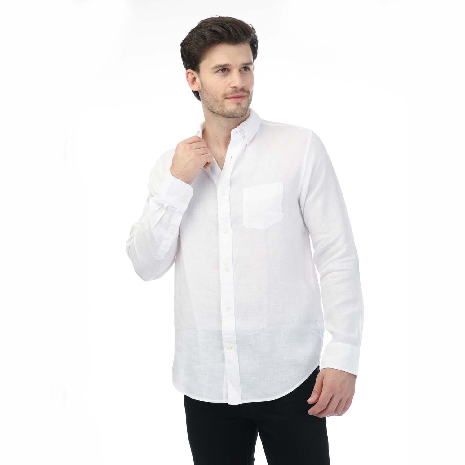 Gant Mens Regular Linen Shirt in White - Size 2XL