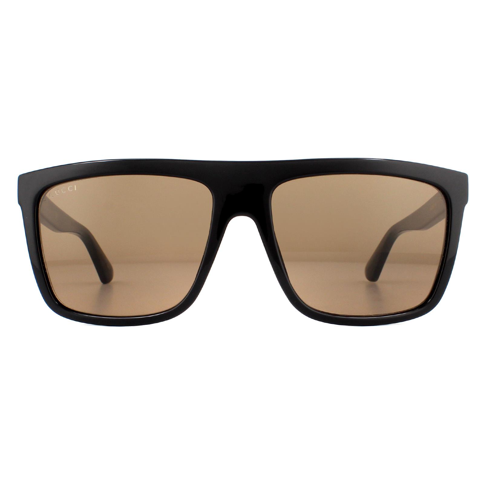 Gucci Square Mens Black Brown Sunglasses - One Size