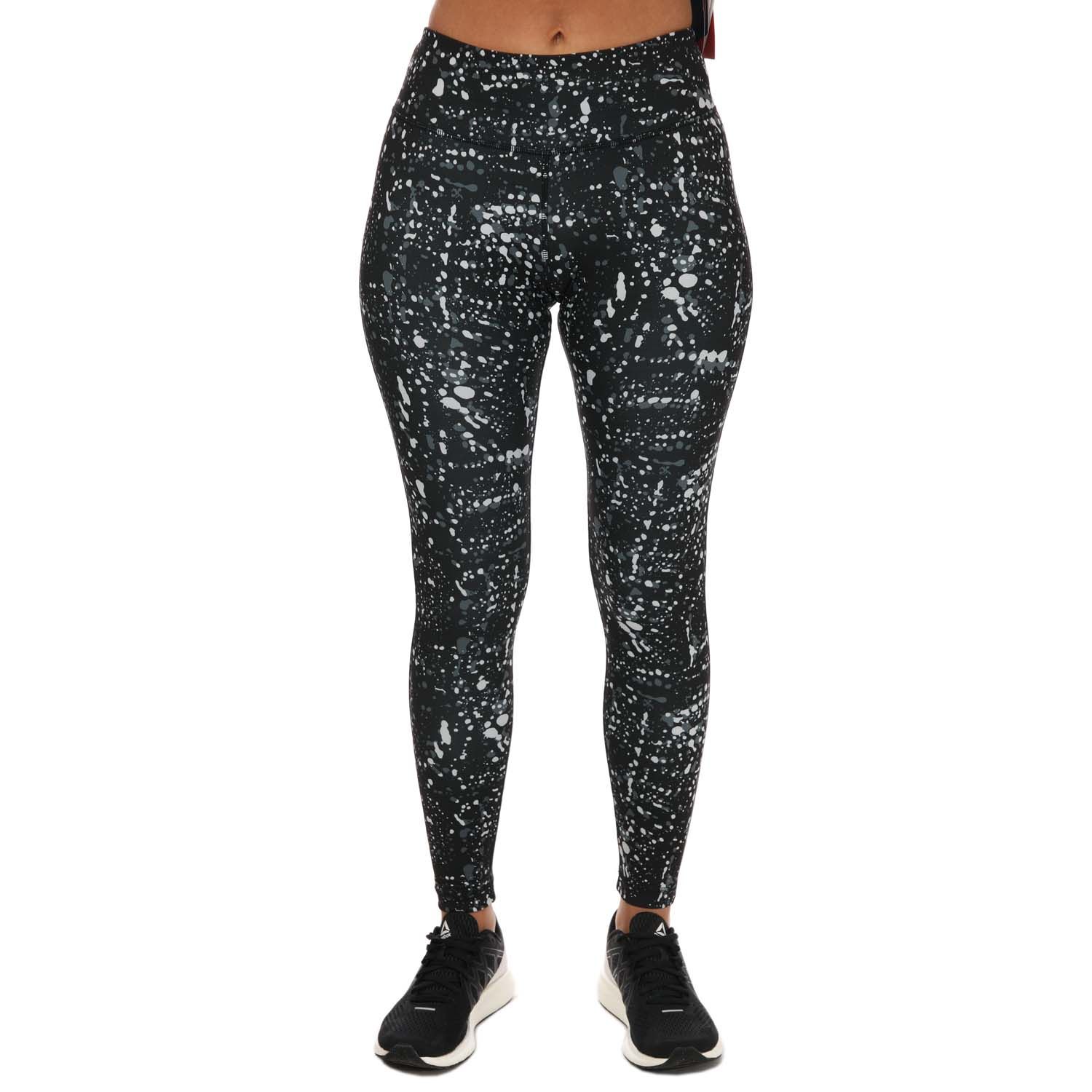 Reebok Womenss Workout Ready Printed Leggings in Black - Size UK 0-2 (Womens)