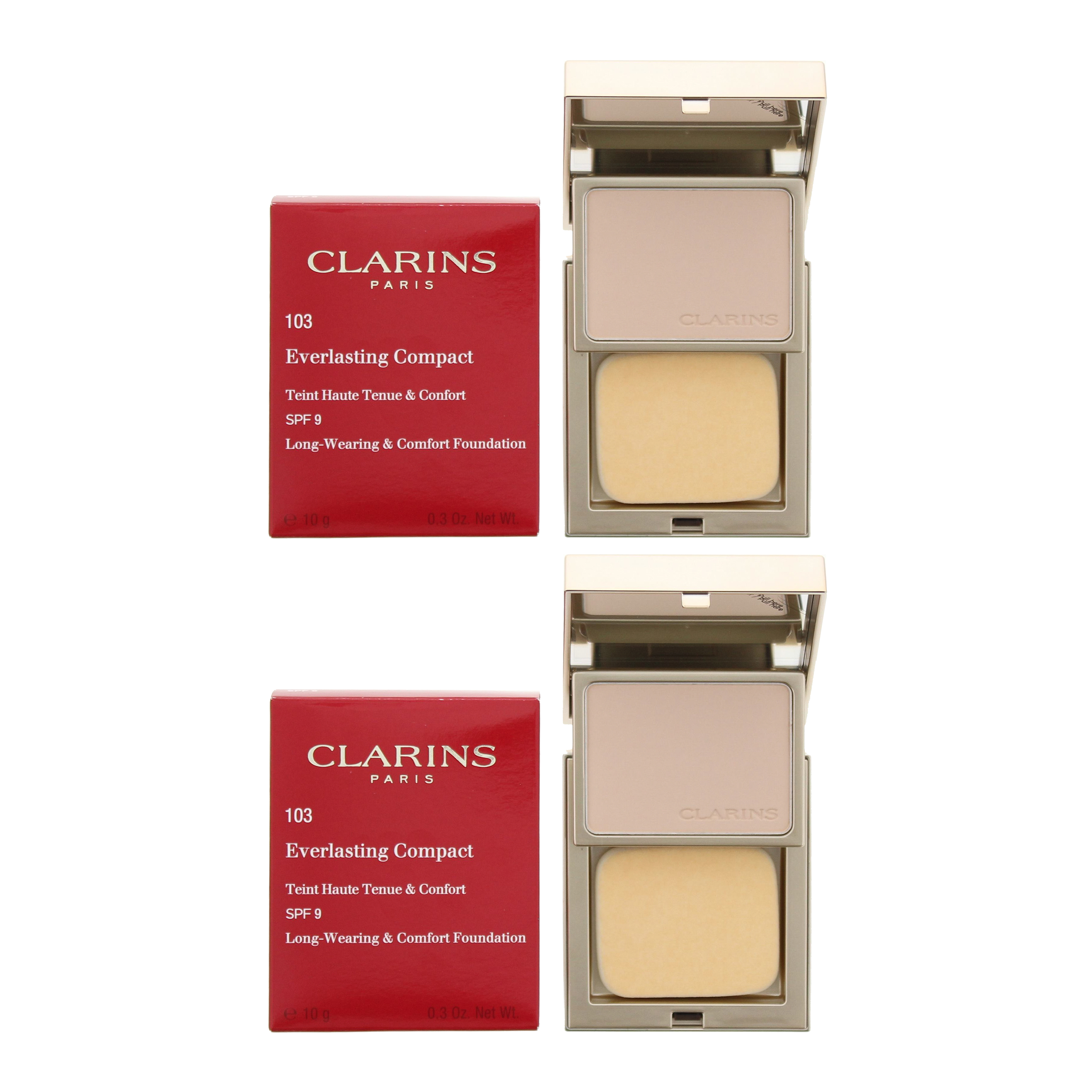 Clarins Womens Everlasting Compact No.103 Ivory Foundation 10g SPF 9 x 2 - NA - One Size