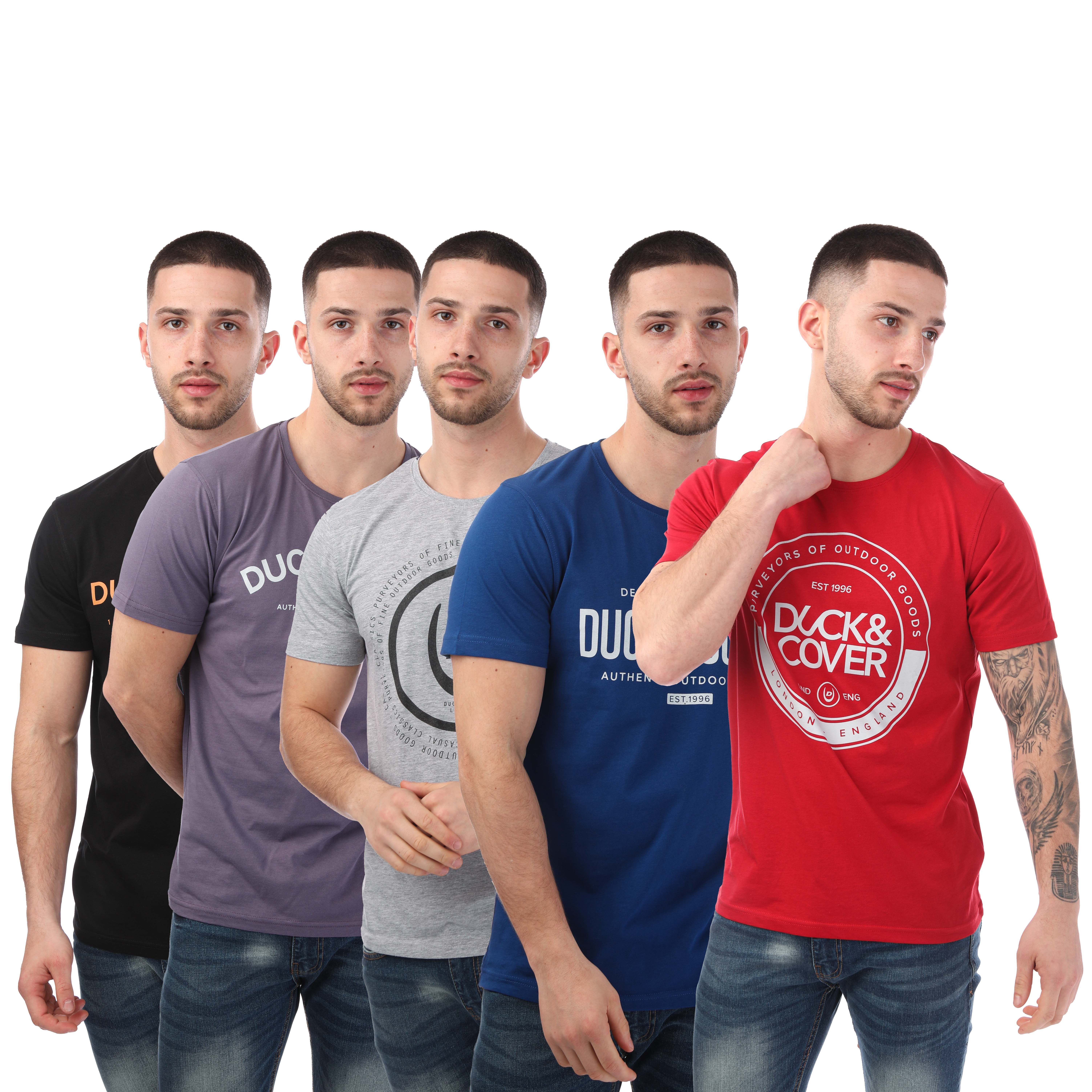 Duck and Cover Mens Wellingbrow 5 Pack T-Shirts in Multi colour - Multicolour Cotton - Size Small