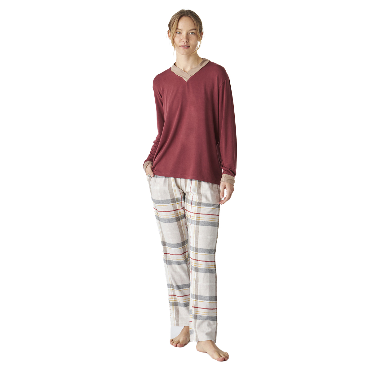 J&J Brothers JJBEP1401 WoMens long sleeve pajamas - Bordo - Size Medium