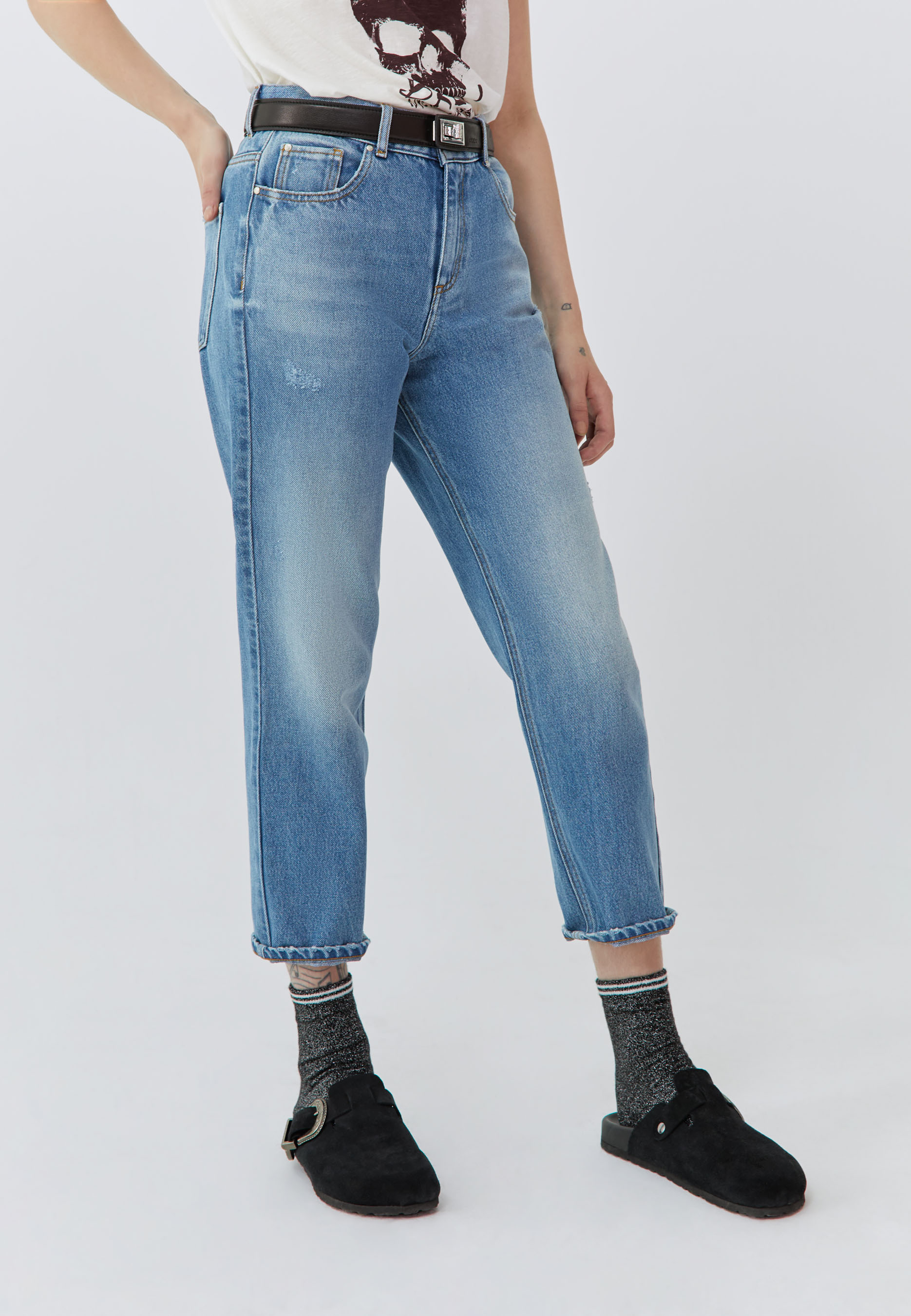 Ikks Womens High-Waist Cropped Boyfriend Jeans - Blue - Size 14 UK