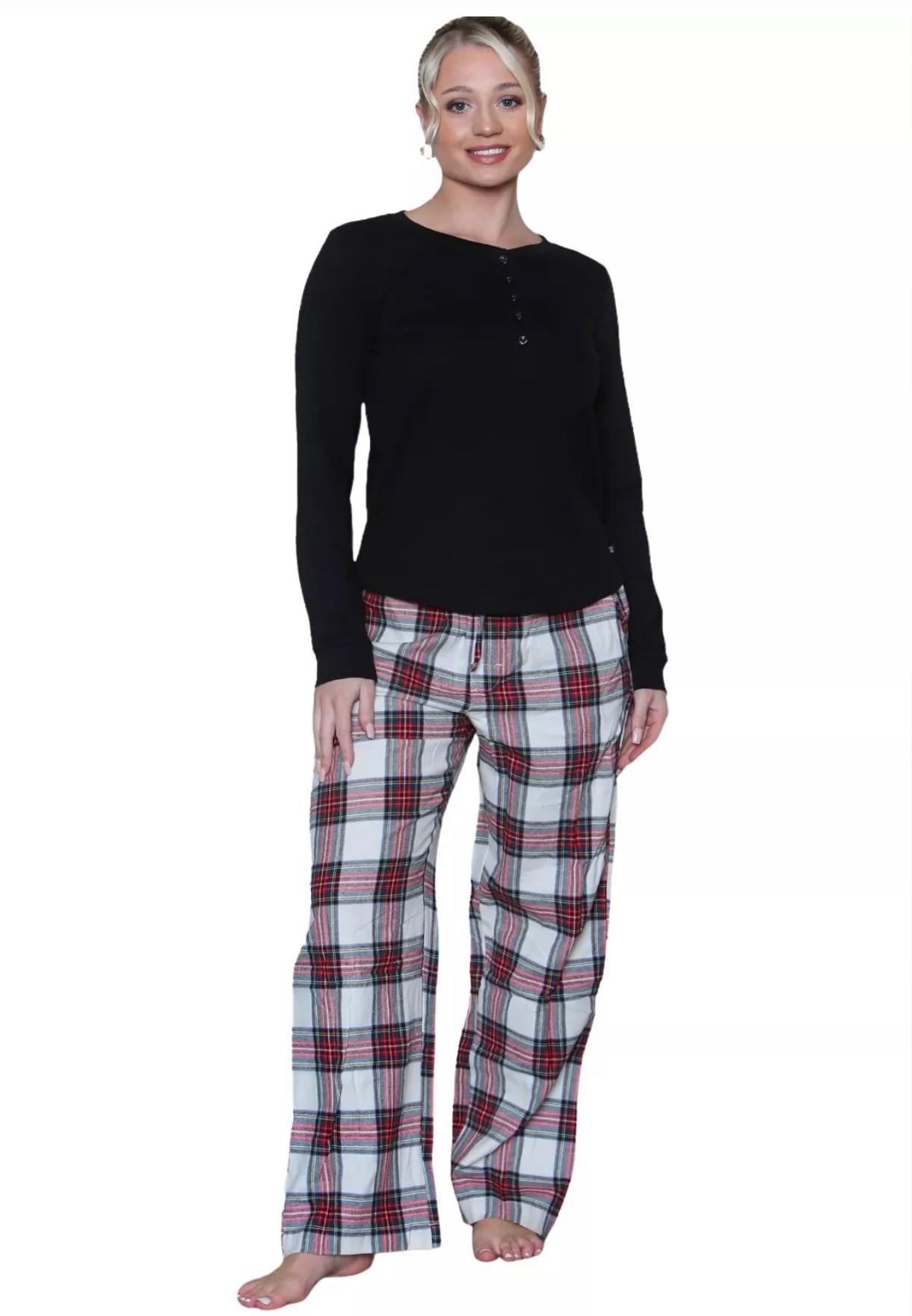 Gap Womens Pyjama Flannel Sleep Set in Black Tartan Cotton - Size 2XL