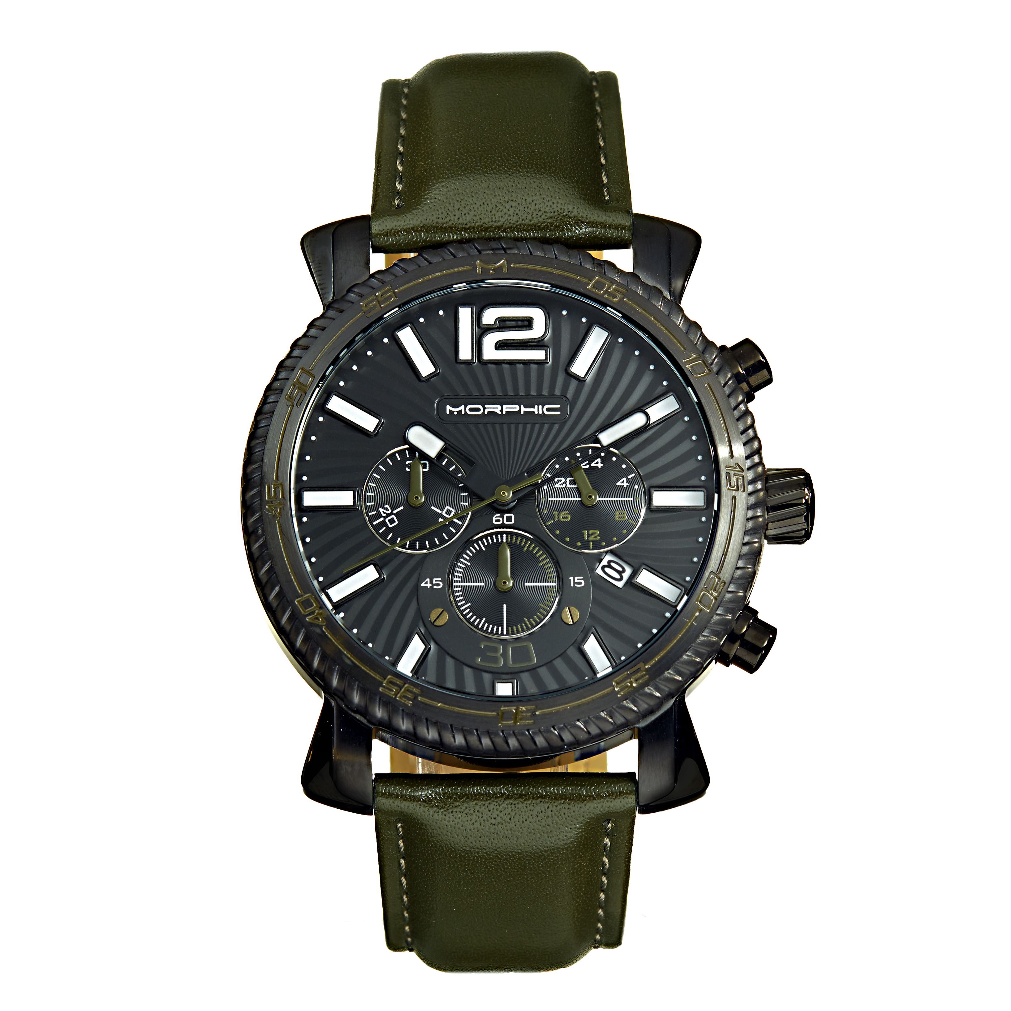 Morphic Mens M89 Series Chronograph Leather-Band Watch w/Date - Green Stainless Steel - One Size