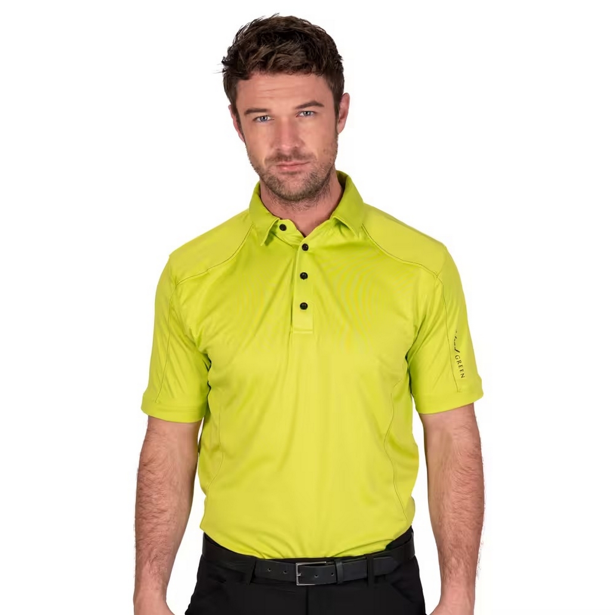 Island Green Mens Topstitched Golf Polo Shirt (Lime) - Size Medium