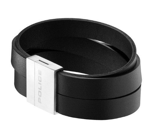 Police : "BACKLASH" BLACK LEATHER BRACELET - Silver - One Size