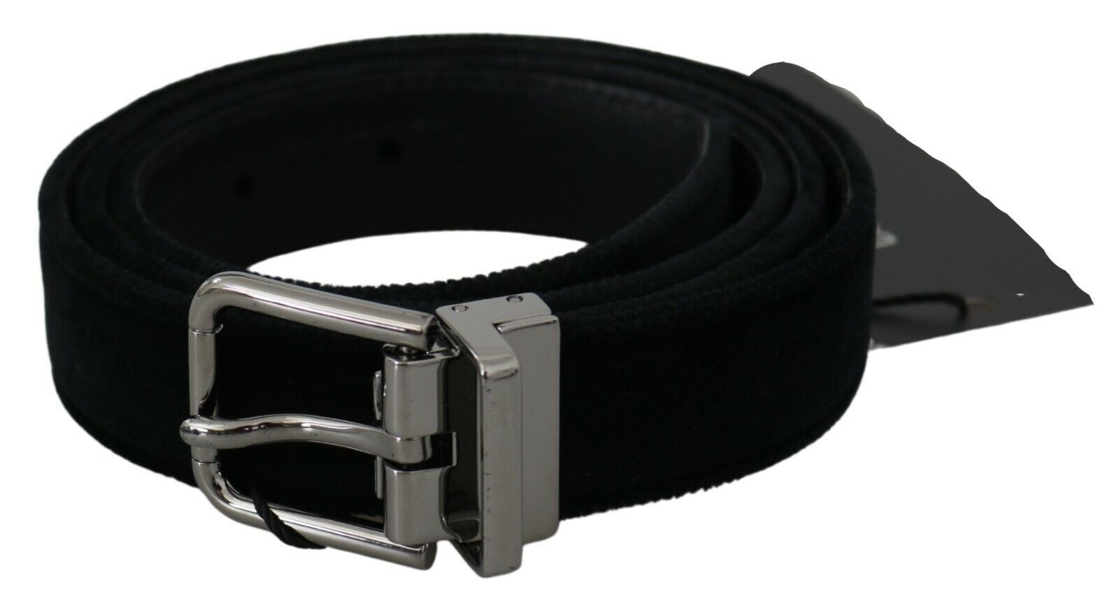 Dolce & Gabbana Mens Black Velvet Leather Silver Buckle Belt - Size 80 cm