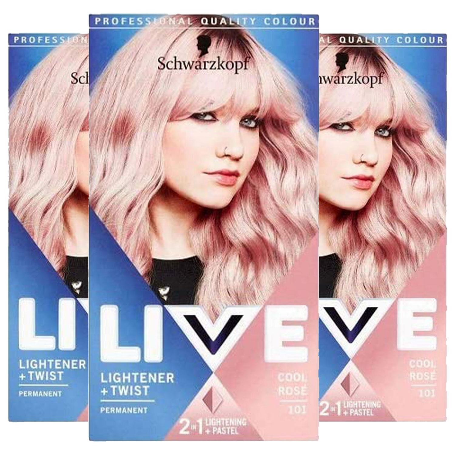 Schwarzkopf Womens 3x LIVE Cool Rose Purple Permanent Hair Dye, Lightener + Twist 101 - One Size