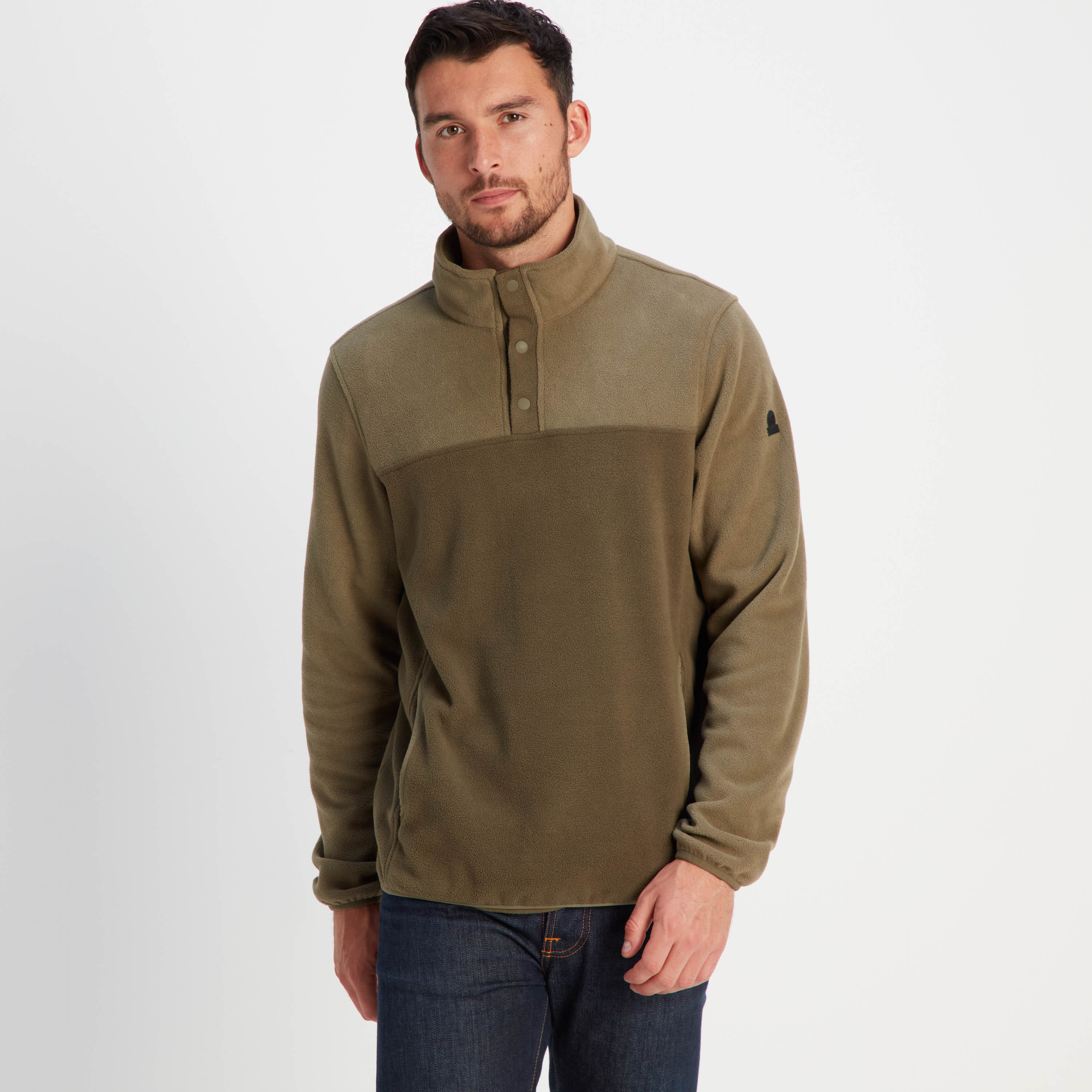 TOG24 Farlow Mens Press Stud Neck Fleece Khaki - Size Large