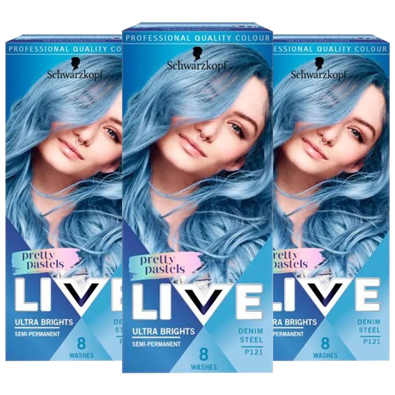 Schwarzkopf Womens 3x Live Ultra Brights Semi-Permanent Hair Dye, P121 Denim Steel - Black - One Size