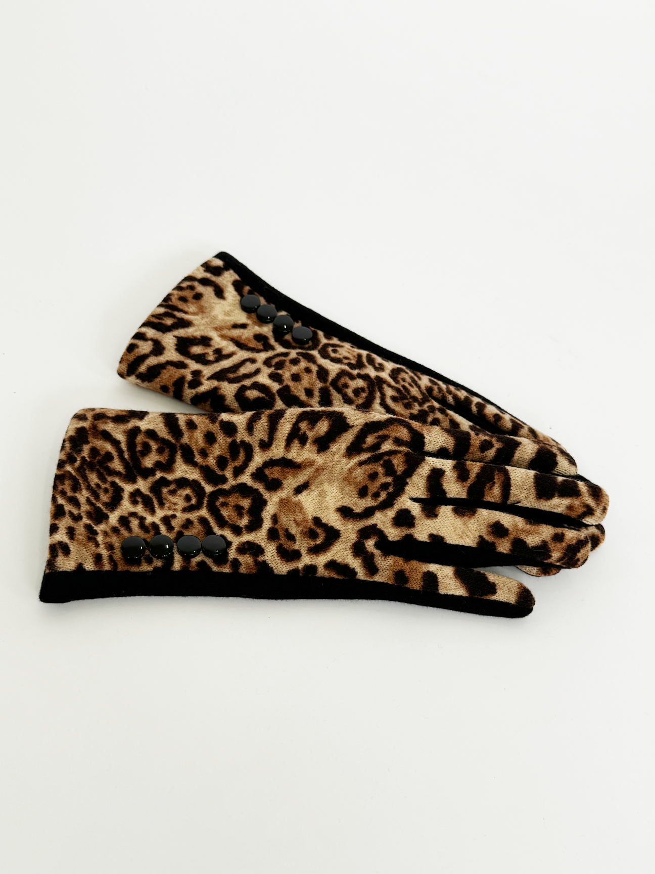 SVNX Womens Leopard Print Gloves with Black Buttons - Animal - One Size