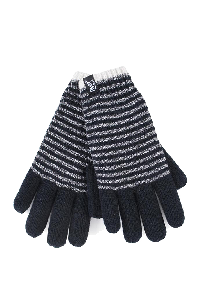 Heat Holders - Womens Striped Fleece Lined Thermal Gloves - Black - Size X-Small/Small