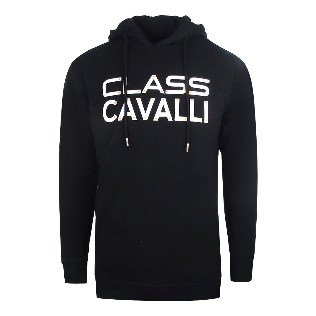 Cavalli Class Mens Reverse Logo Black Hoodie - Size Medium