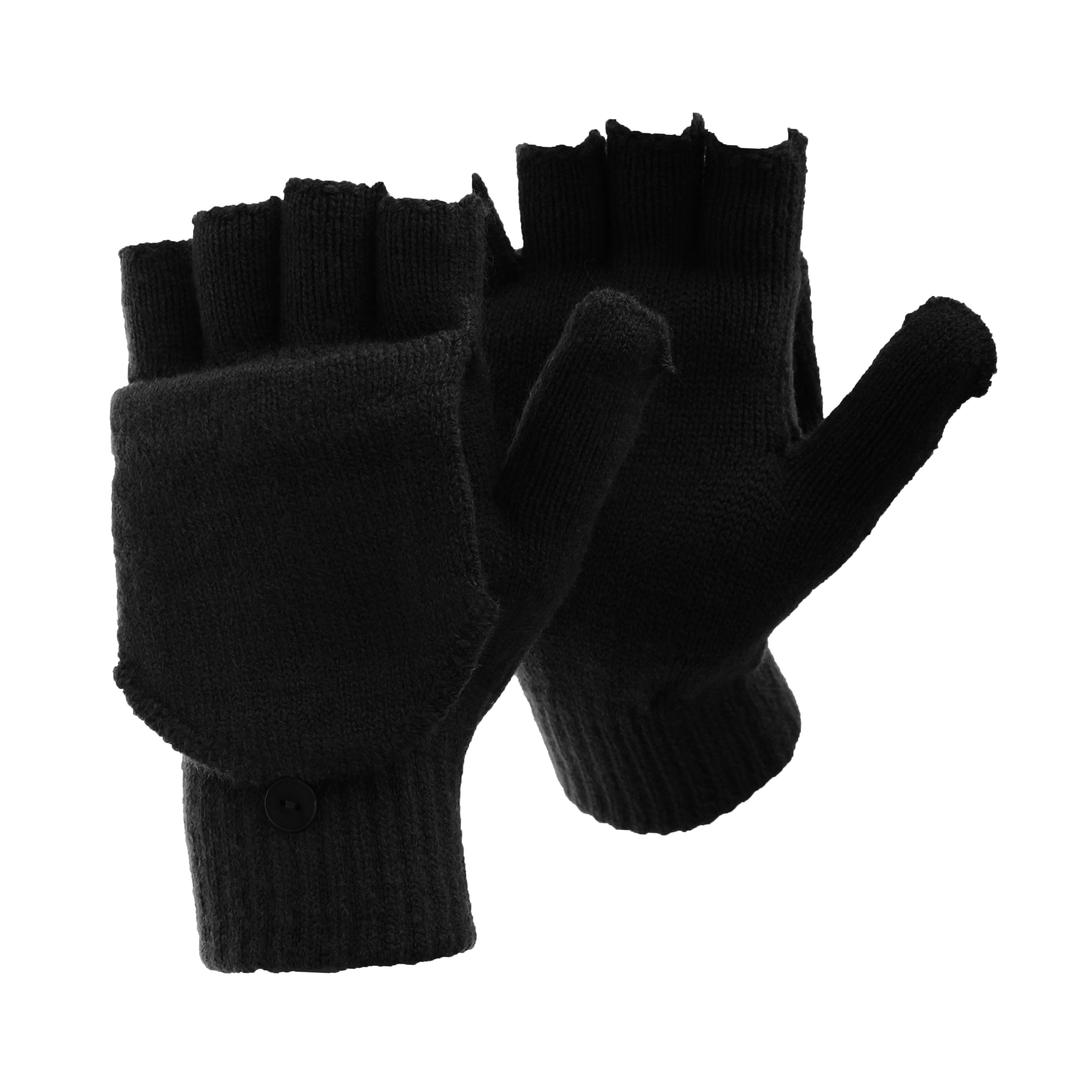 FLOSO Mens Plain Thermal Winter Capped Fingerless Gloves (Black) - One Size