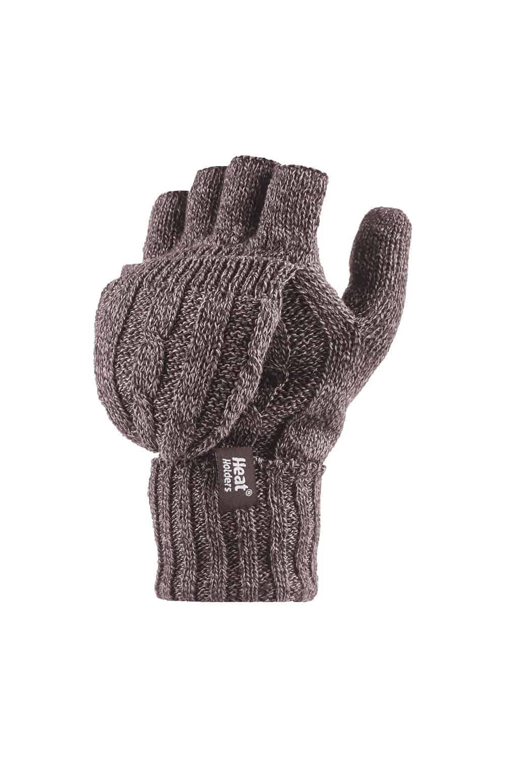 Heat Holders Womenss Thermal Converter Fingerless Cable Knit 2.3 tog Gloves - Beige - One Size