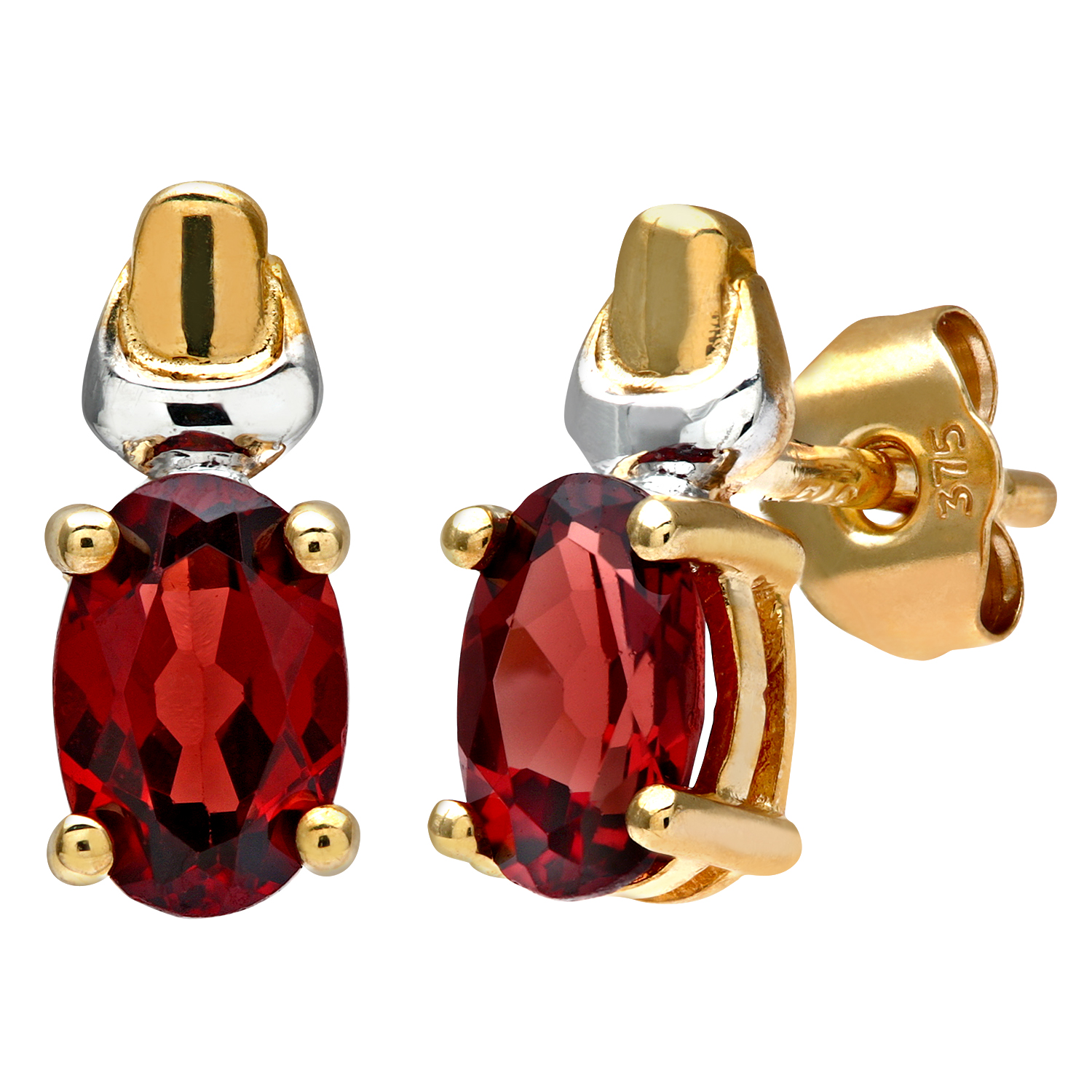 Diamant L'Eternel Womens 9ct Yellow and White Gold Ladies Garnet Birth Stone Earrings - One Size