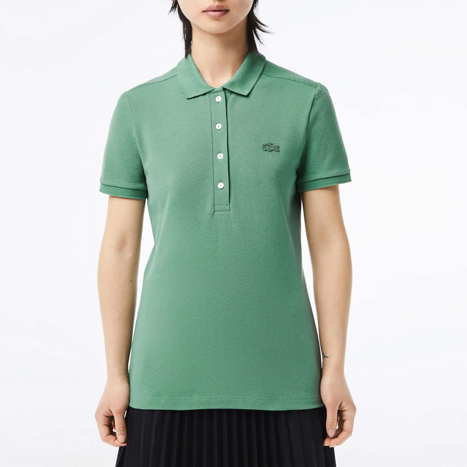 Lacoste Womenss L.12.D Slim Fit Stretch Mini Piqué Polo Shirt in Green - Size 6 UK