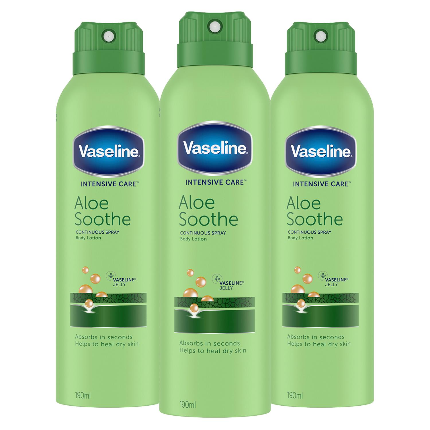 Vaseline Womens Intensive Care Spray Moisturiser Aloe Soothe 190ml, 3 Pack - NA - One Size