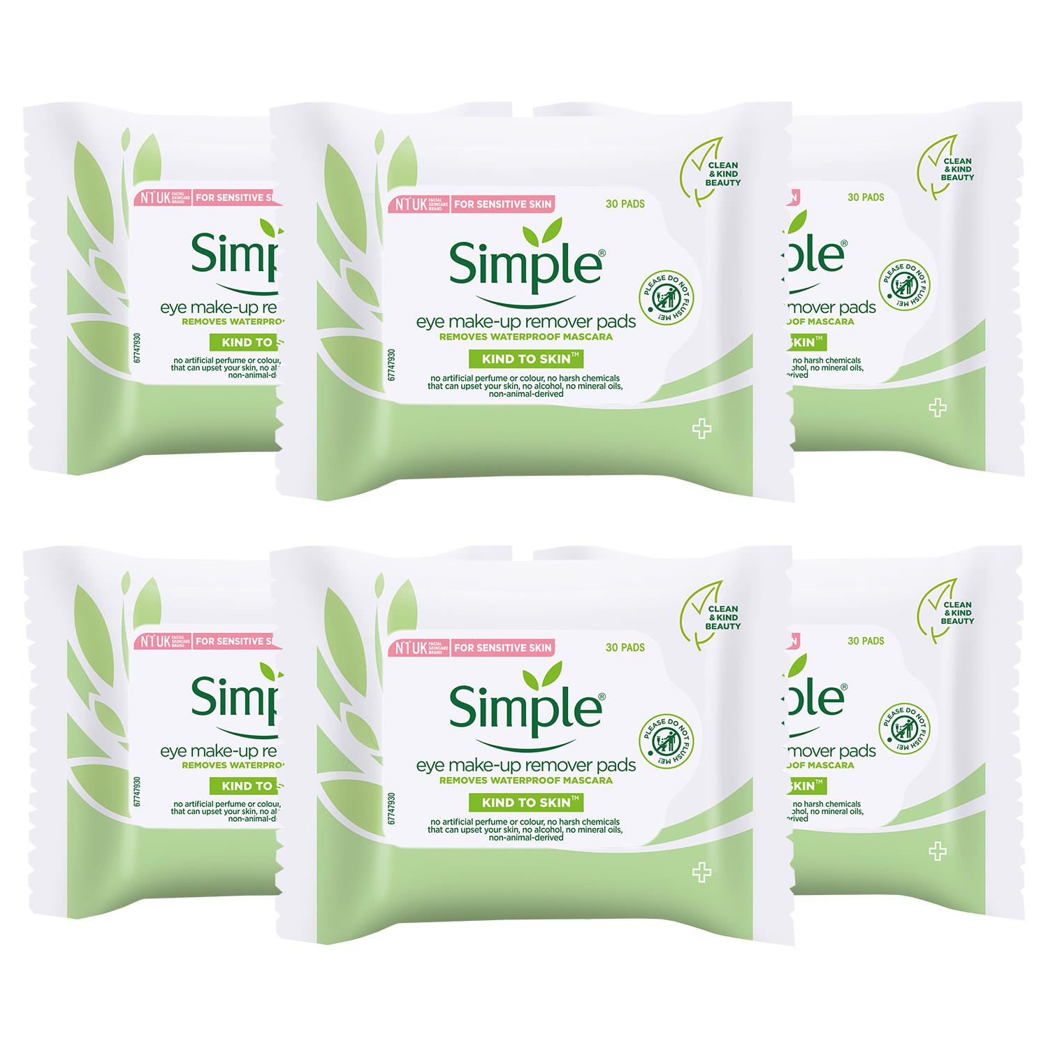 Simple Womens Kind to Skin Eye Make-Up Remover Pads with Pro-vitamin B5, 6x 30 - NA - One Size