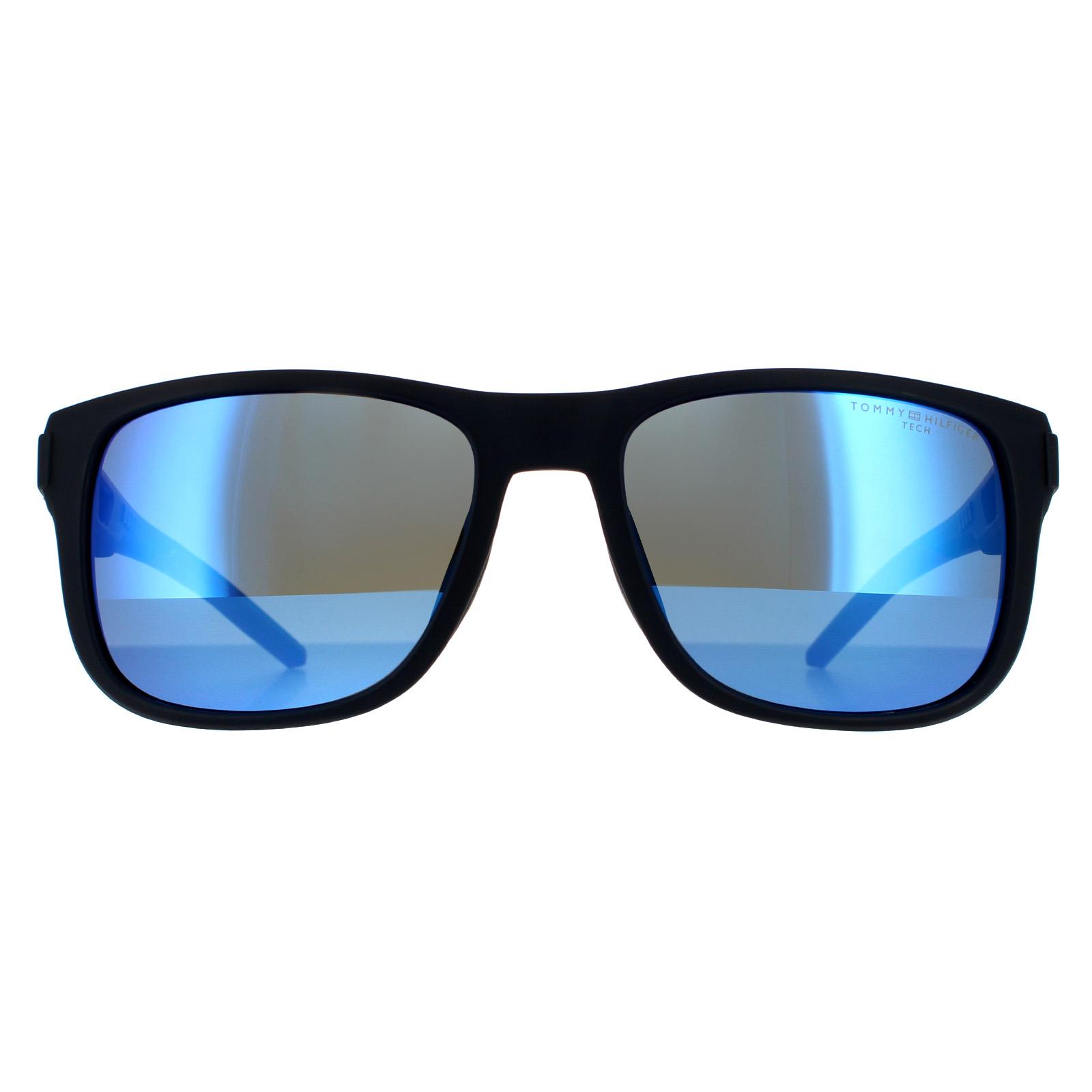 Tommy Hilfiger Wrap Mens Matte Blue Mirror Sunglasses - One Size